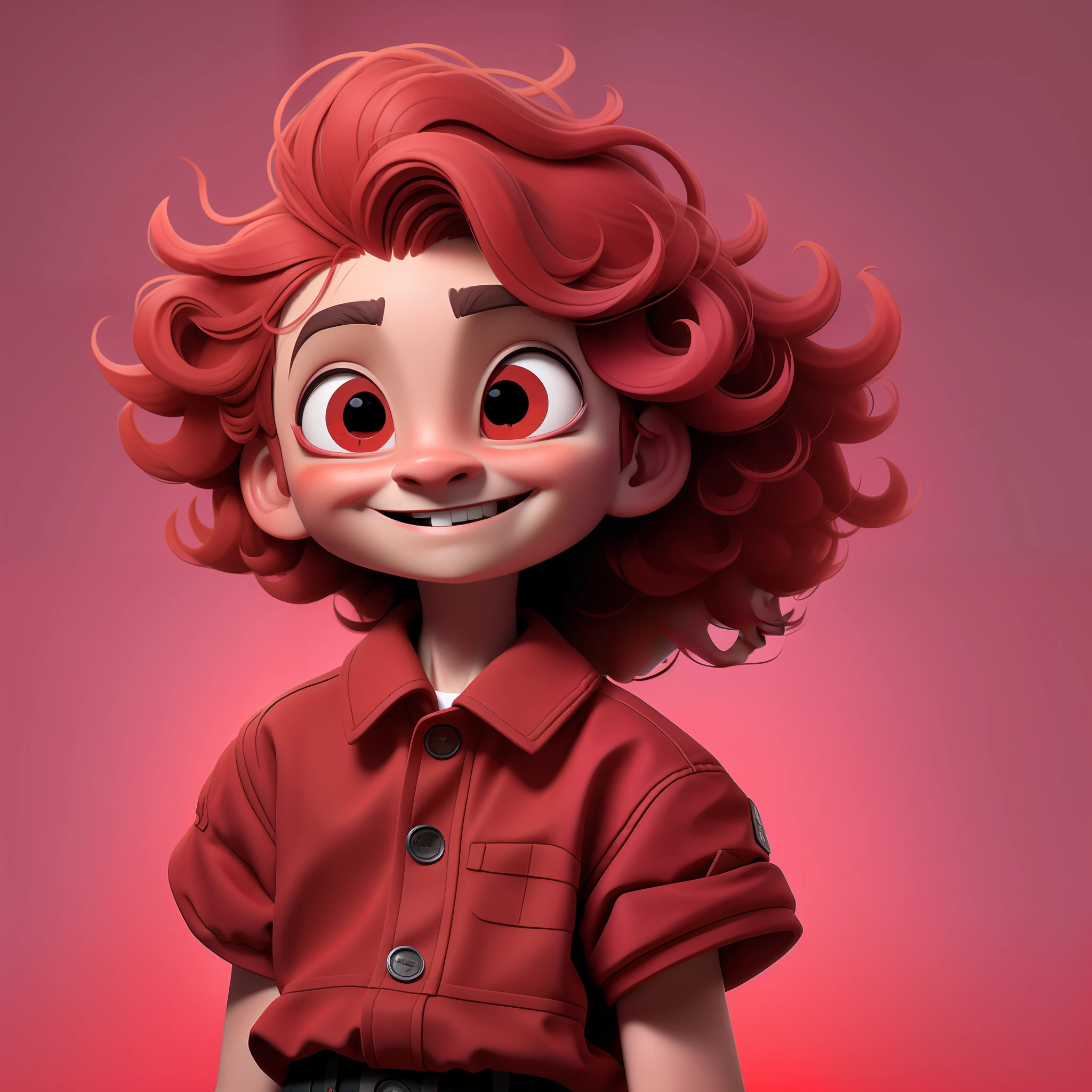 sozinho, 1Young man, His eyes are bright and reflect his passion for exploring new places, Foco masculino, fundo simples, sorrir, uma criatura pequena, mid hair, sorridente, various poses and with various expressions, Red is a magical color with a fearless and adventurous appearance. He's a bright red hue, with hair that looks like a dancing flame.