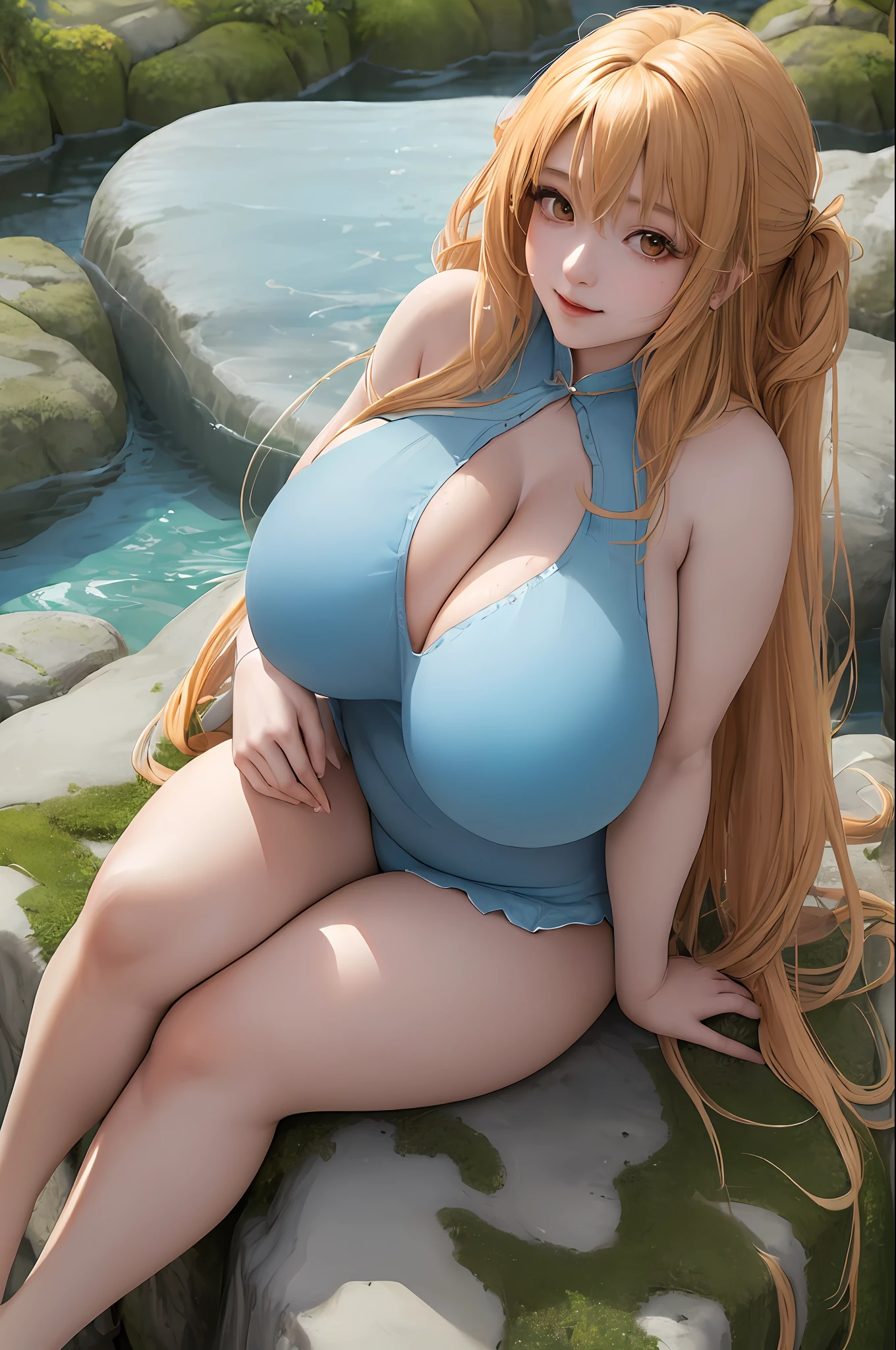 (Ultra Quality,Masterpiece,Ethereal:1.4)nagatiti(Gigantic Breasts:1.6)(hanging breasts: 1.5)(breasts squeeze: 1.3)(bimbo 1.4)(Disproportional Tits: 1.4)(Realism:1.2)(Realisitc:1.2)(Absurdres:1.4)8K,Ultra-Detailed,((Detailed Beautiful Mature Face)), Slutty Expression,Gyaru,Adult Rocks,Coast,(Shore:1.2) (Sitting:1.4)Sitting on Rock,Trees,Plants,(Bush:1.2)Waves(Causting:1.2)(Hyper-Detailed Water:1.1) (Solo:1.4)1Girl(Facing Viewer:1.2)Intricate Body Details(Milf: 1.5)(Curvy:1.3)Average Waist,Thick Thighs,Yuuki Asuna,Honey Blonde Hair[Long Hair](Sidelocks:1.2)(ill fit uniform:1.3)Seductive Posture,Sexy Pose,Alluring[intricate-perfect-fingers-on-hands]Perfect Hyper-Detailed Orange Eyes,