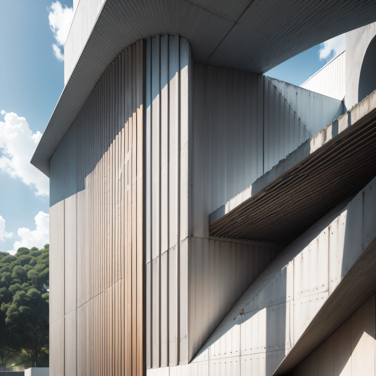 Um museu modeno, futuristic white concrete, com muito vidro nas fachadas, no maior da floresta, por Tadao Ando, organic form — ar 16: hiperealismo