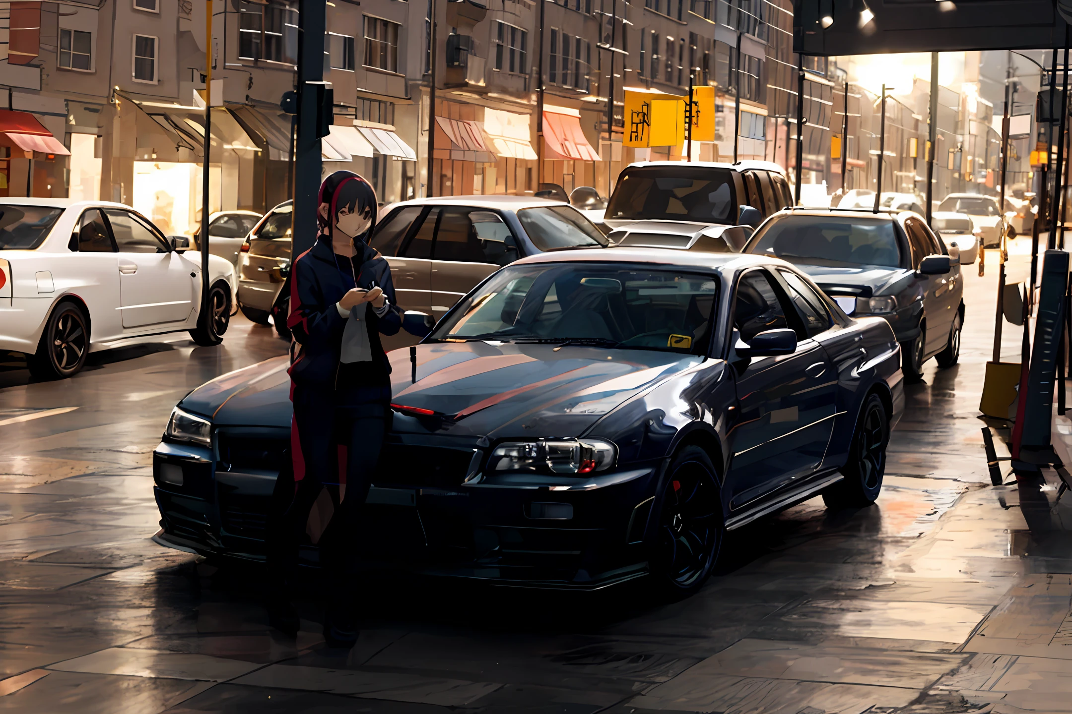 The Car,Ask for sci-fi,sport,Real Scene,There was a girl holding a cat next to her