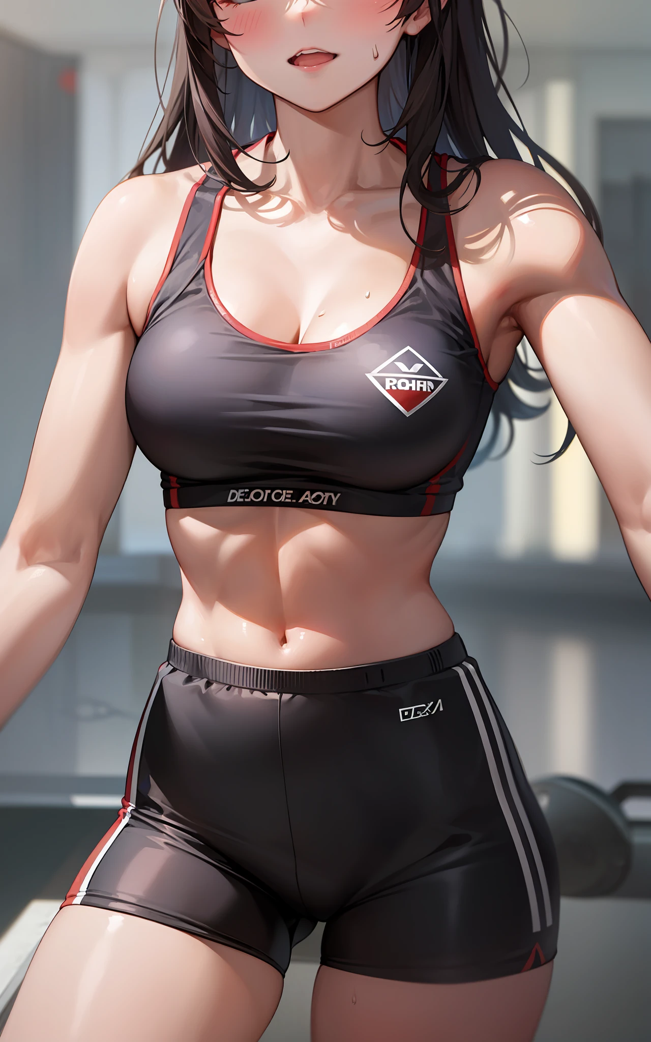 top-quality、hight resolution、detaileds、gym、Beautuful Women、Tight shorts、Sweating、