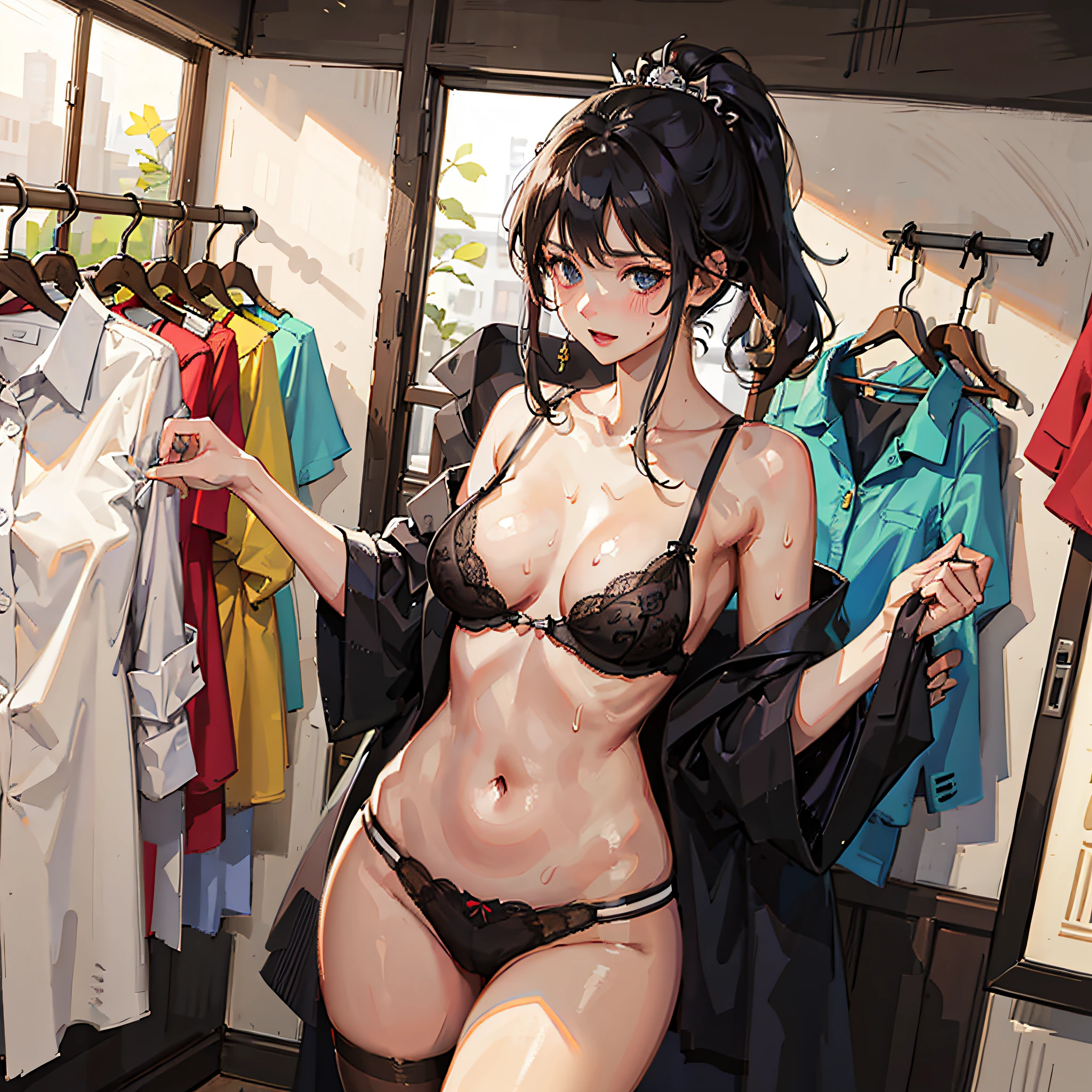 Wonderful young girl, Japanese girl changing clothes in changing room in underwear store,Erotic lingazing at the camera,medium boob,skinny figurllos largos dorados ,sweat leggs,There are lewd lines on the loweromen --auto