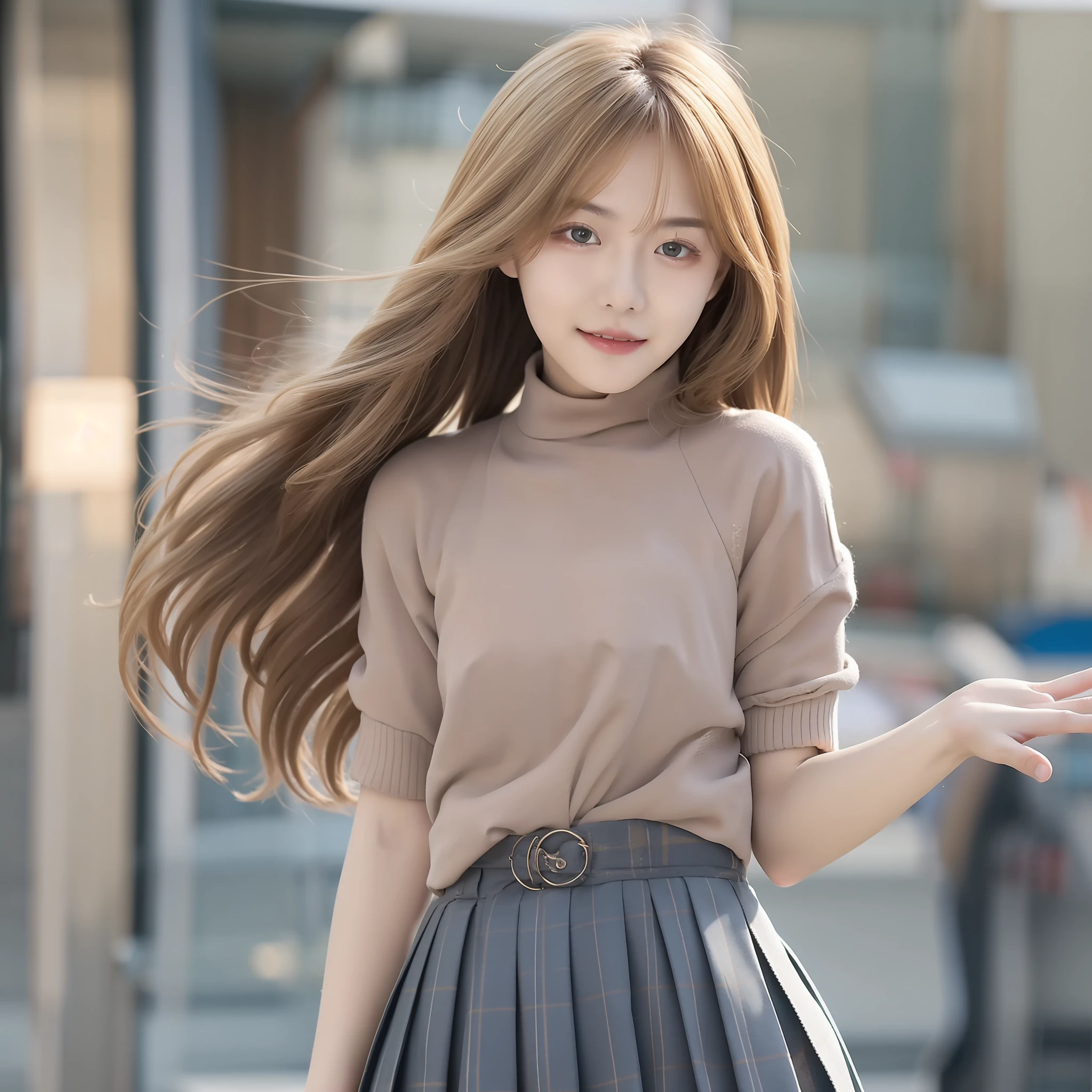 "(Best picture quality、A masterpice), white backgrounid, Ultra-thin paper,Sparkling, Beautiful and tasteful, The wind blew for a long time, curly blond hair, Vivid and stunning,Scottish pleated skirt。"