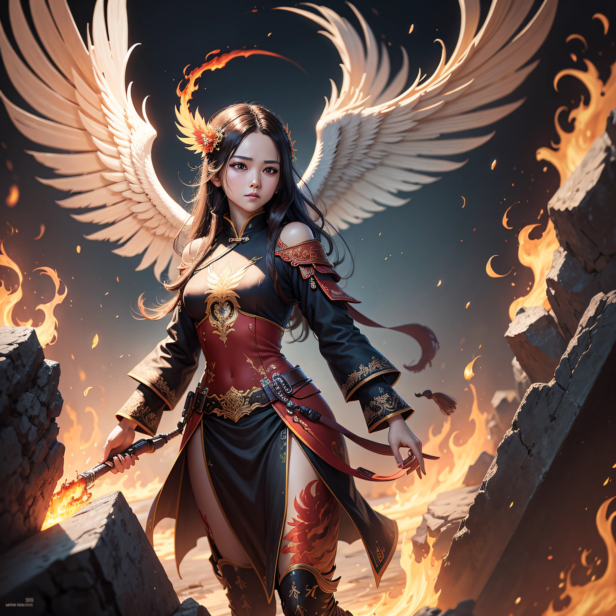 8K,phoenix,revival、highly detailed painting、Out of the flames、fengxi --auto