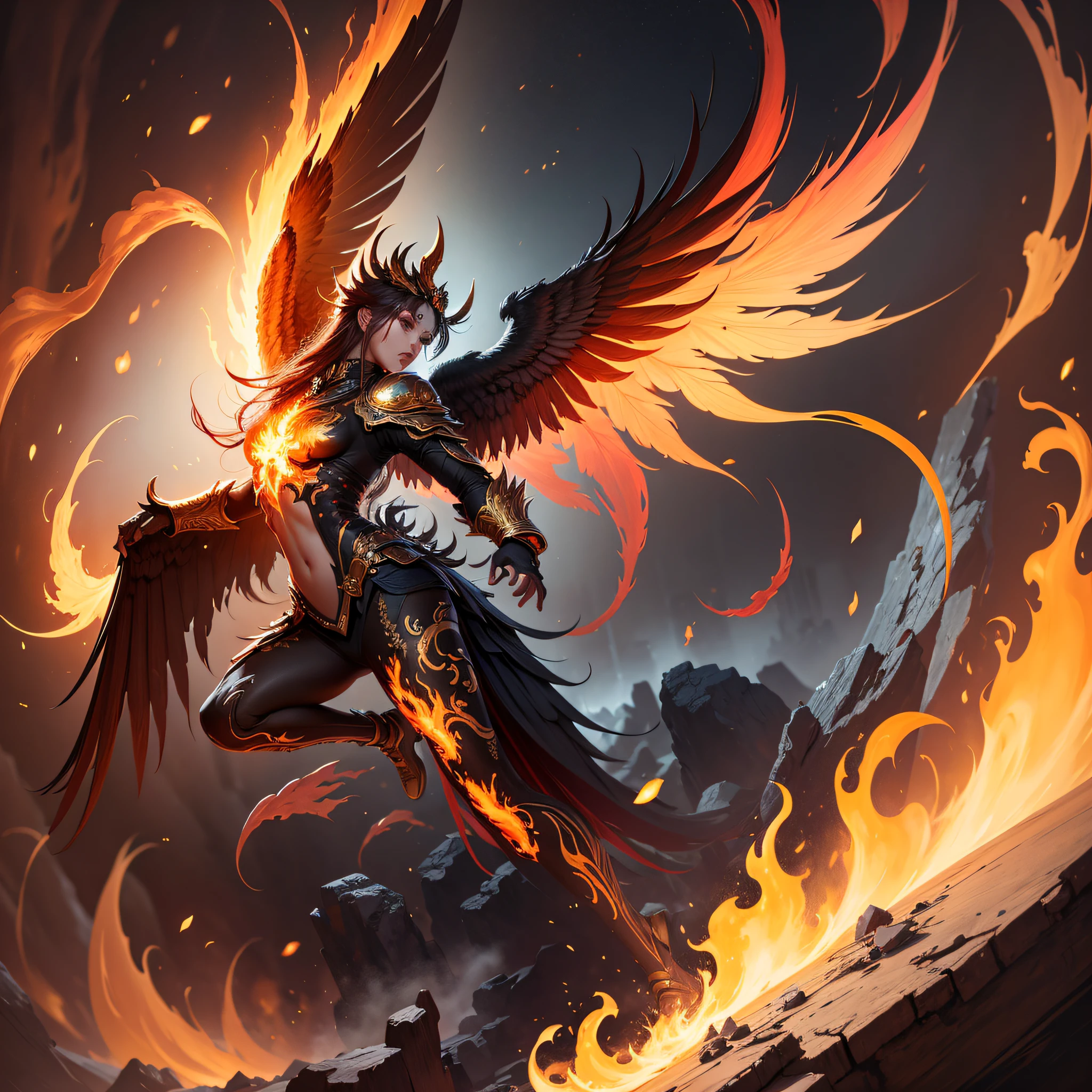 8K,phoenix,revival、highly detailed painting、Out of the flames、fengxi --auto