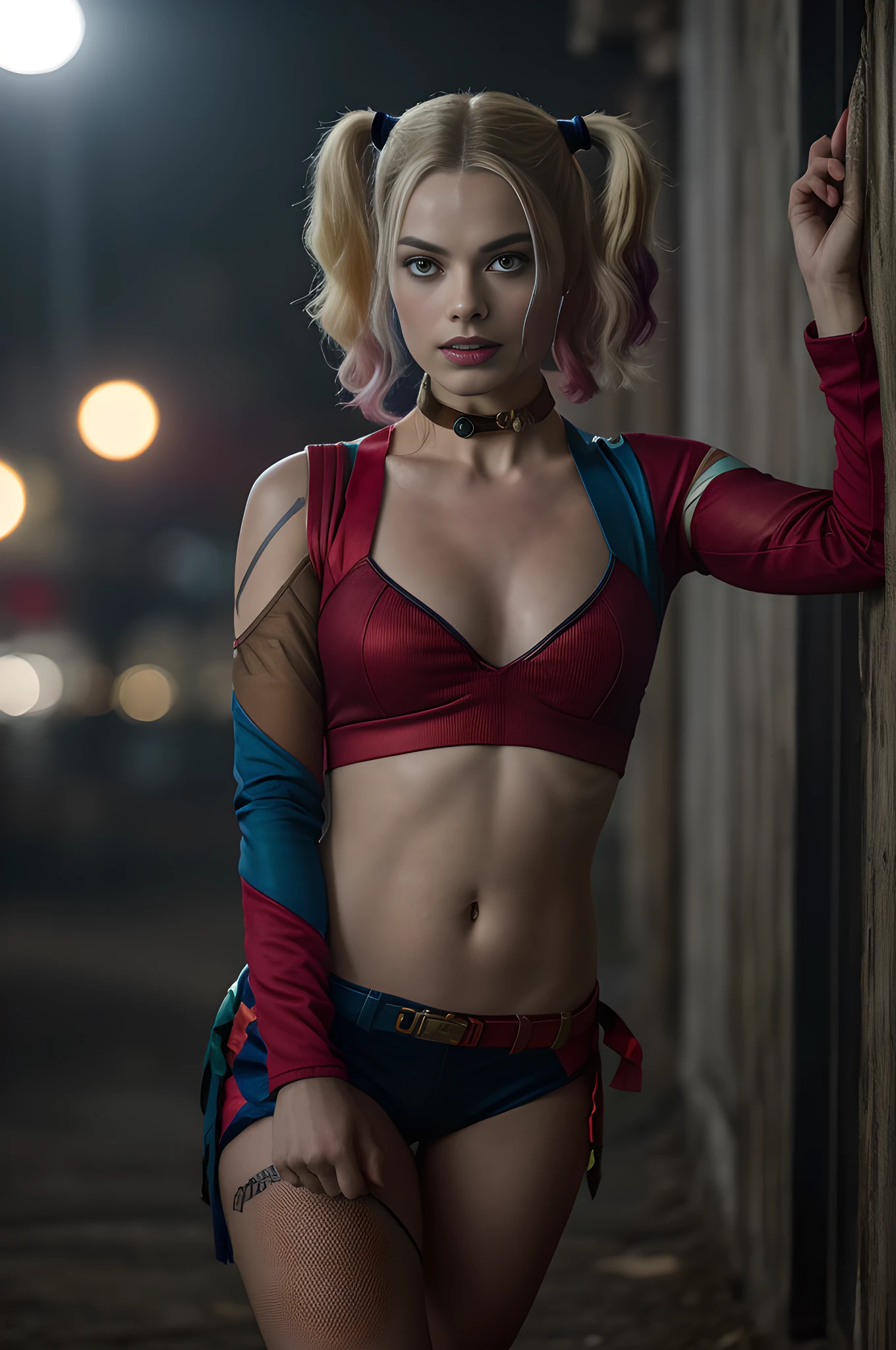 ((qualidade excepcional)), ((obra-prima)), ((true to reality)), Margot Robbie as Harley Quinn in Suicide Squad, (((corpo inteiro))), (pose sensual), short pequeno, Imagem centralizada, foco nítido, volumeric lighting, bons destaques, bom sombreamento, espalhamento subsuperficial, intrincado, altamente detalhado, Suicide Squad Style, SFW, ((cinemactic)), Dramatic, (mais alta qualidade, Concedido, obra-prima:1.5), (fotorrealista:1.5), fotografia, Realistic photo, Nikon, Luz Natural, 4k, highes definition, .RAW, XF IQ4, 150MP, 50 millimeters, ISO 1000 Certification, 1/Anos 250, Luz Natural, Adobe Lightroom, photolab, Photographic Affinity, PhotoDirector 365,