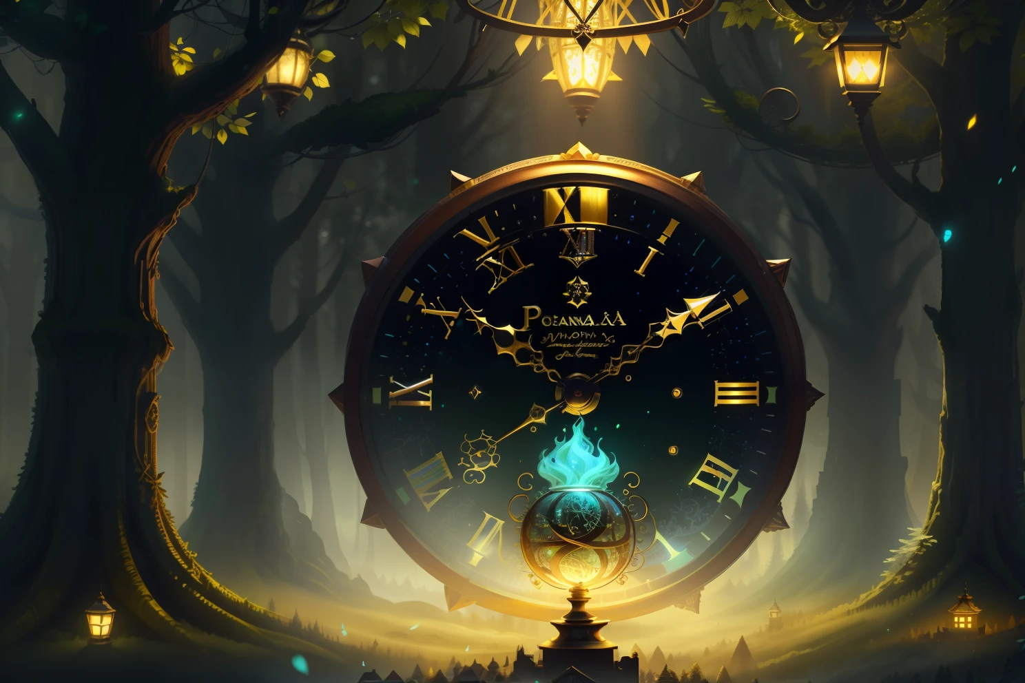 photo of a large hand holding an antique gold watch, monstro, magia-fantasia-floresta, arte digital, most amazing art in the world, ((sem humanos)), Light Volumetric, cores suaves equilibradas, forest scenario, videiras, uhd, render de octanas 8k, magica, Awesome, ethereal, intrincado, design intrincado, ultra sharp, sombras, cores mais frias, trend in CGSociety, ((melhor qualidade)), ((obra-prima)), (detalhado), Antique clock