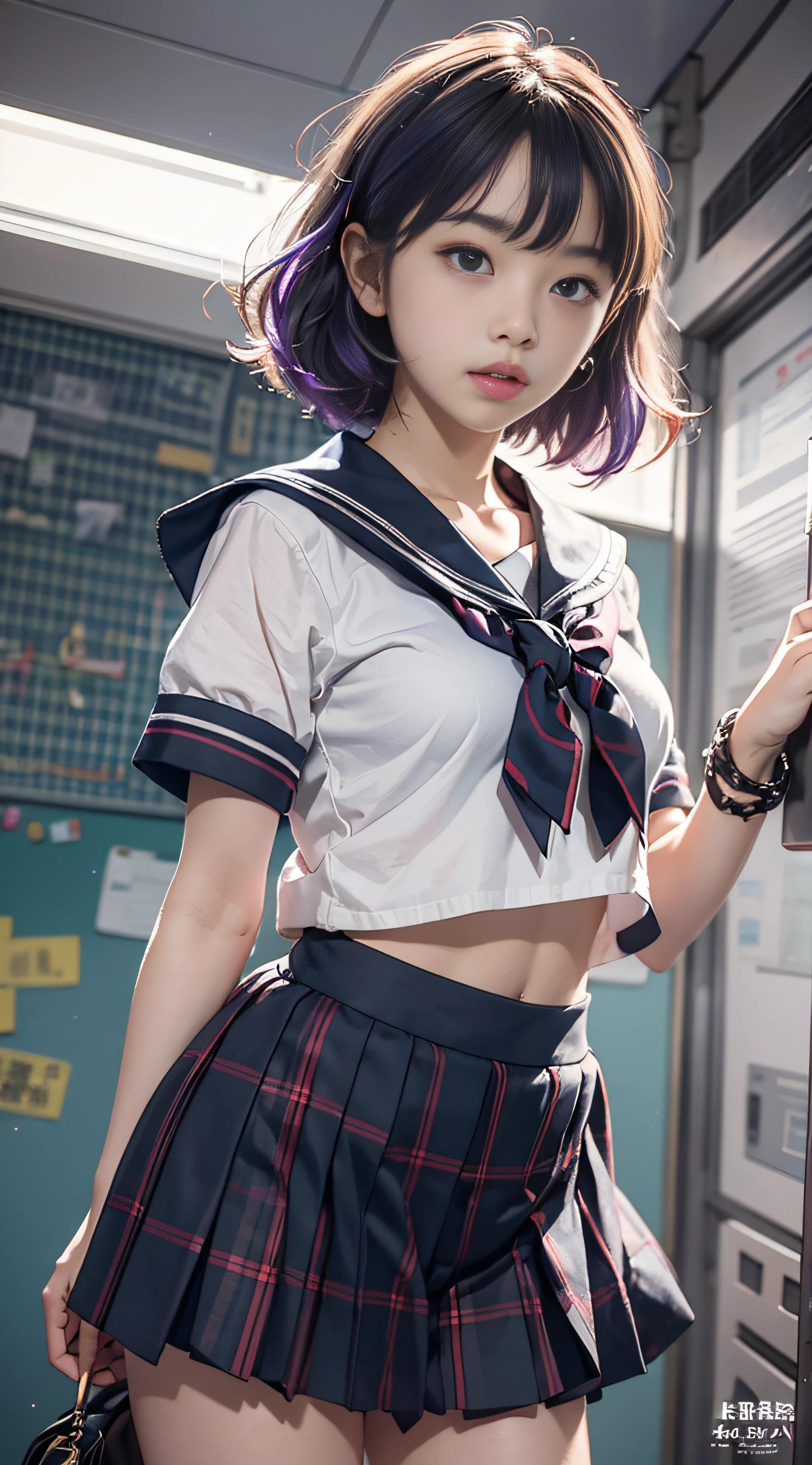 concept-art、Will-o'the-wisp overhead angle、5 Female ************、National Junior High School Girls' Sailor Uniform、school classrooms、short-hair、Fluorescent Purple Hair Tie、Equirectangular 360、Hi-Res、[(Art by Willibaumeister:1.1)、(John T.Art by Biggers:1.2)::17]、Official art、Unity 8k壁纸、ultra-detailliert、Aesthetic、​masterpiece、top-quality、Photorealsitic,