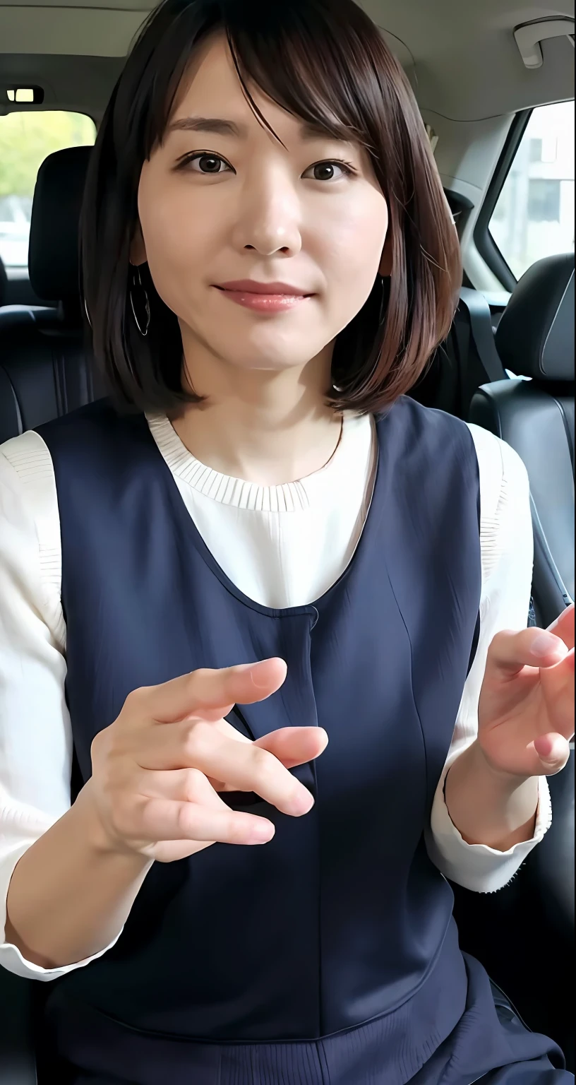 Live photo of middle-aged professional woman in China，short detailed hair，二重まぶた，Fair skin and temperament，The front seat is in front of the table，Casual professional wear