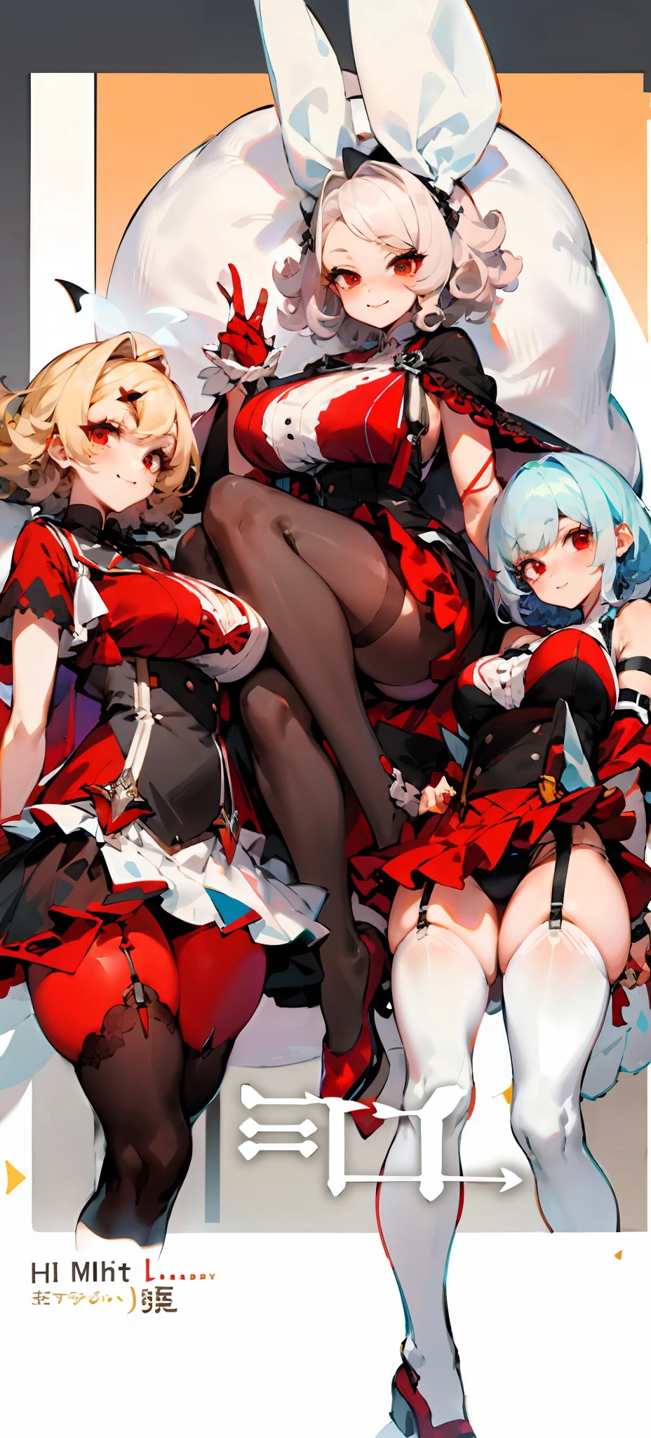 quadratic element，White hair，Red eyes，huge tit， upper legs，Lace transparent white suspender stockings，Short curly hair with a shawl，red high heel pumps，curlies，white colored eyelashes，long eyelasher，Transparent tutu，Lace suspenders，Leg straps，ssmile，Carry skirt corners，Busty，熟妇，Flesh-colored