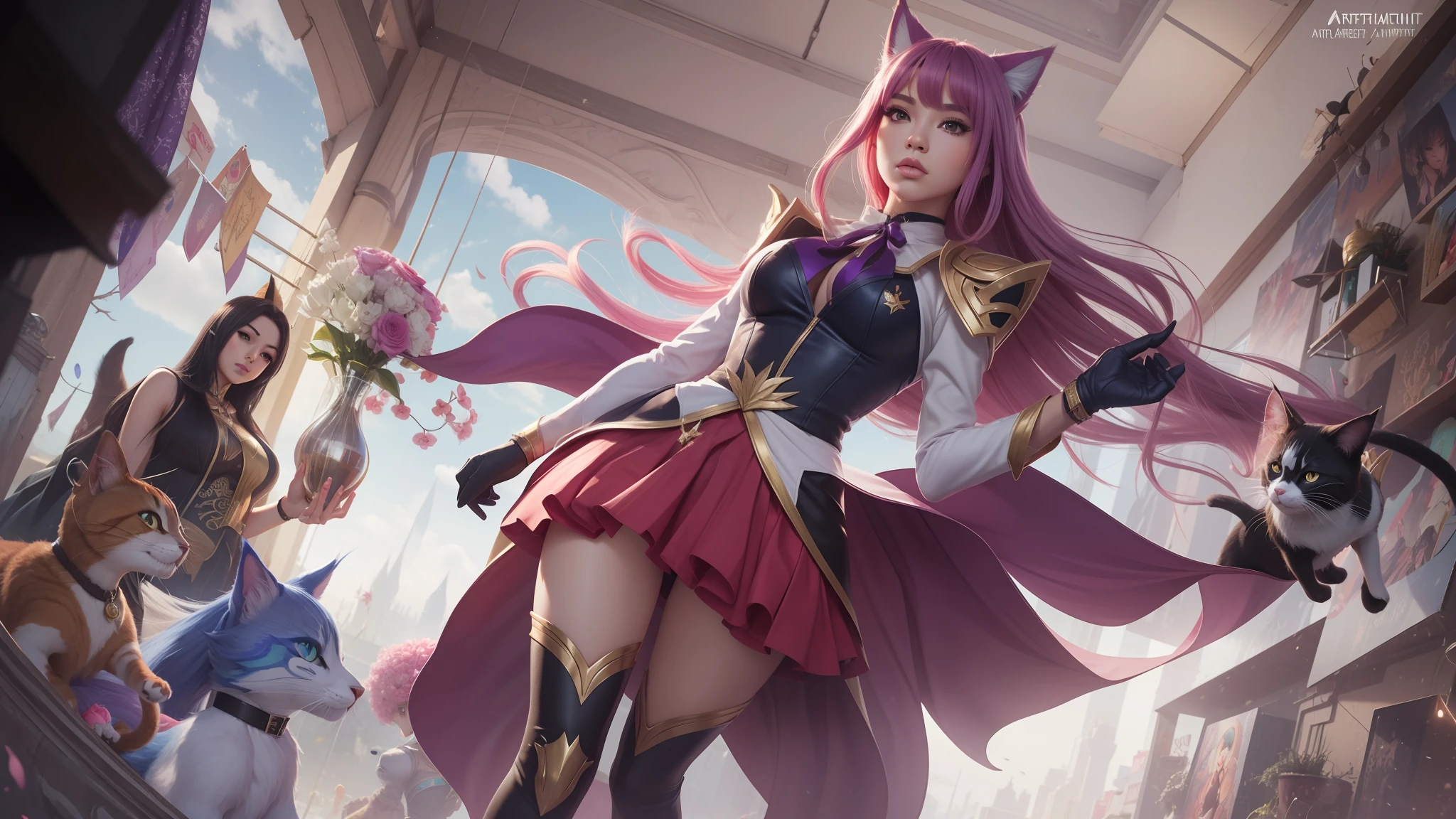 Menina anime com orelhas de gato e um vestido roxo, Retrato de Ahri, Serafim Ahri KDA, Ahri, KDA, Artgerm extremamente detalhado, Artgerm JSC, Artgerm Plano, ! arte dos sonhos, portrait knights of zodiac girl, Modelo IG | Artgerm, estilo Artgerm, Valentina Embaralhamento