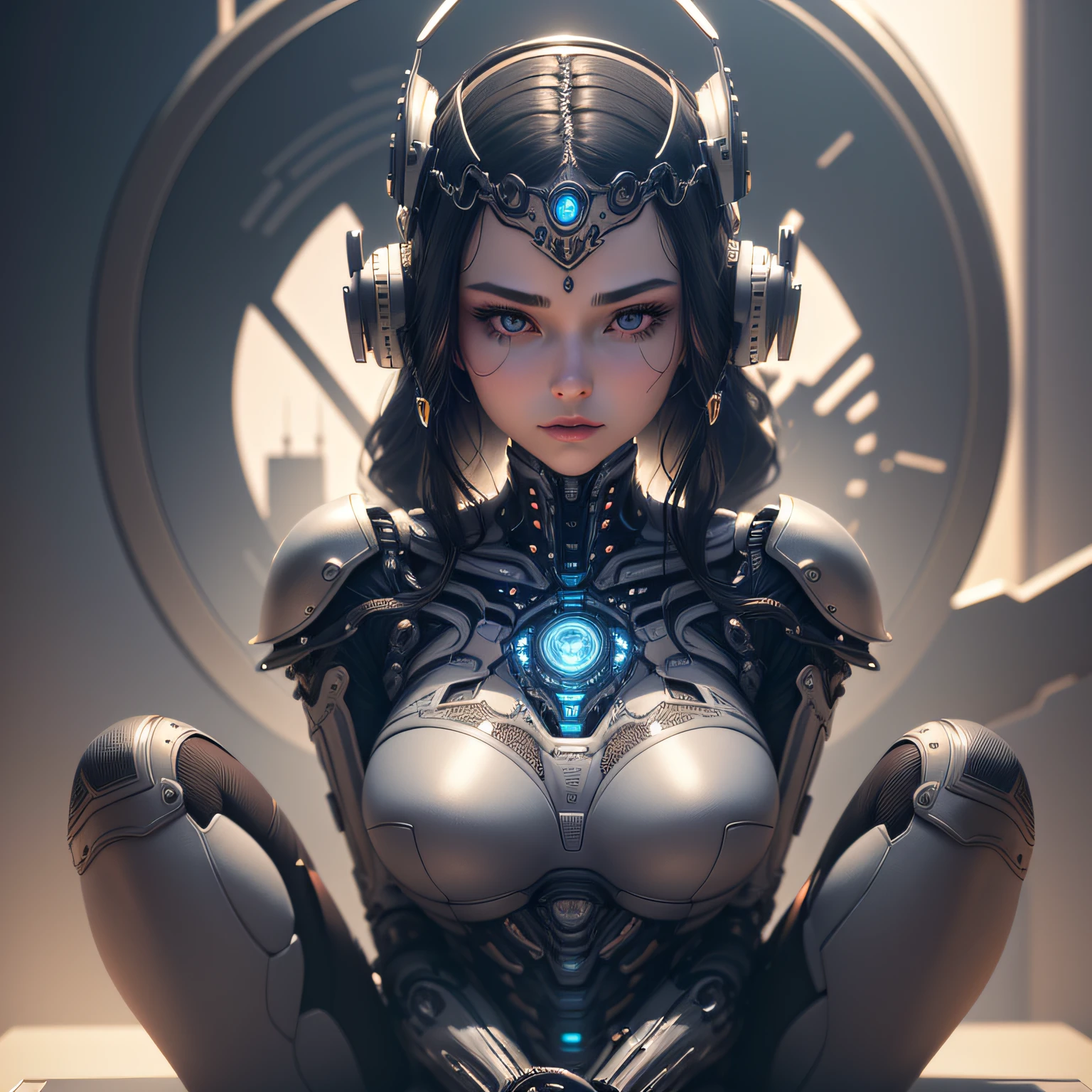 Intricate 3d rendering of highly detailed beautiful ceramic silhouette female robot face, robot, robot part, 150 mm, beautiful studio soft light, rim light, vibrant details, luxurious cyberpunk, lace, surreal, anatomy, facial muscles, cables wires, microchip, elegant, beautiful background, octane rendering, HR Giger style, 8k, best quality, masterpiece, illustration, very delicate and beautiful, very detailed, CG, unity, wallpaper , (fidelity, fidelity: 1.37), amazing, fine detail, masterpiece, best quality, official art, very detailed cg unity 8k wallpaper, absurd, unbelievably absurd, robot, silver helmet, full body, sitting write --auto