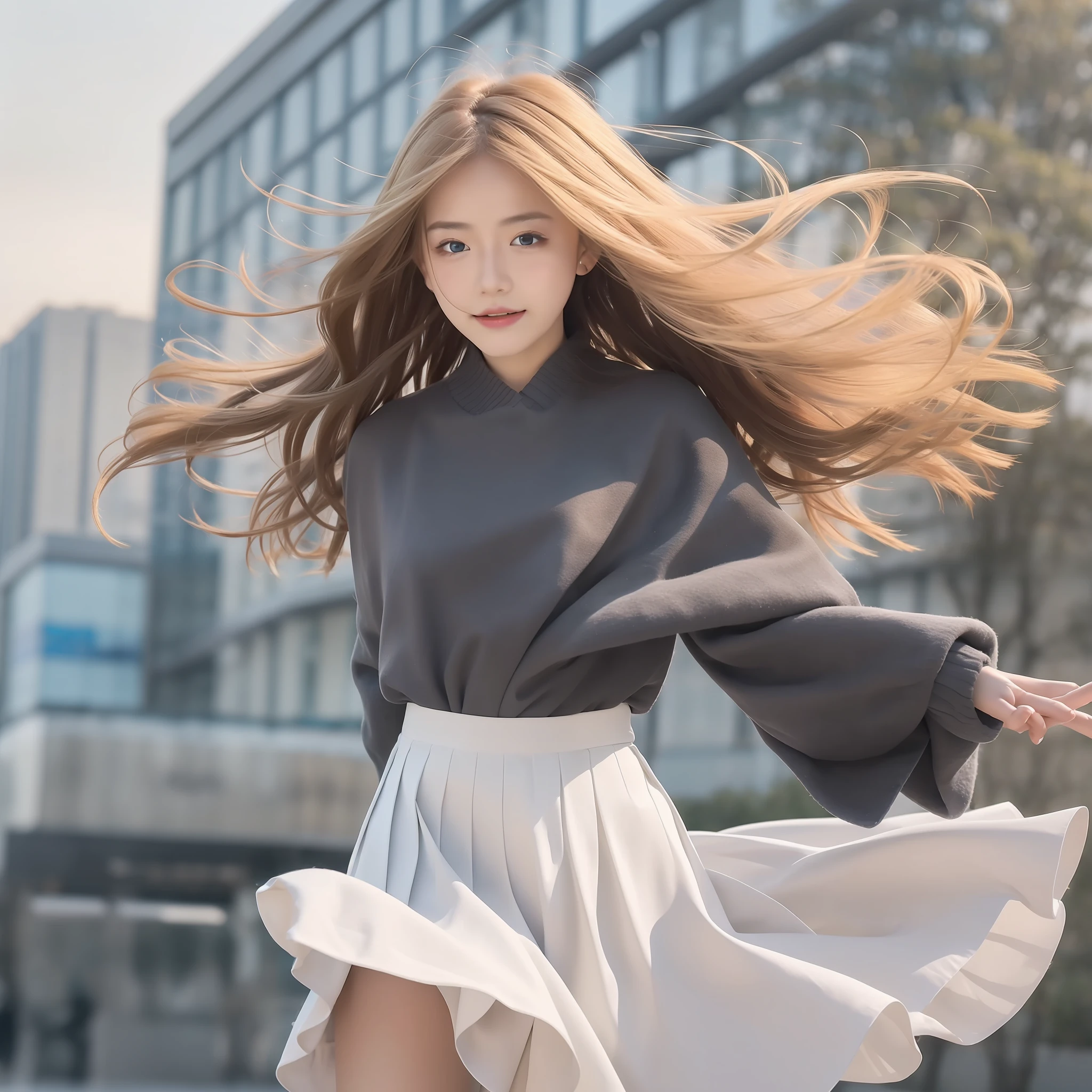 "(Best picture quality、A masterpice), white backgrounid, Ultra-thin paper,Sparkling, Beautiful and tasteful, The wind blew for a long time, curly blond hair, Vivid and stunning,Scottish pleated skirt,Greater wind,The wind blows hair,Floating hair,Static clothes。"