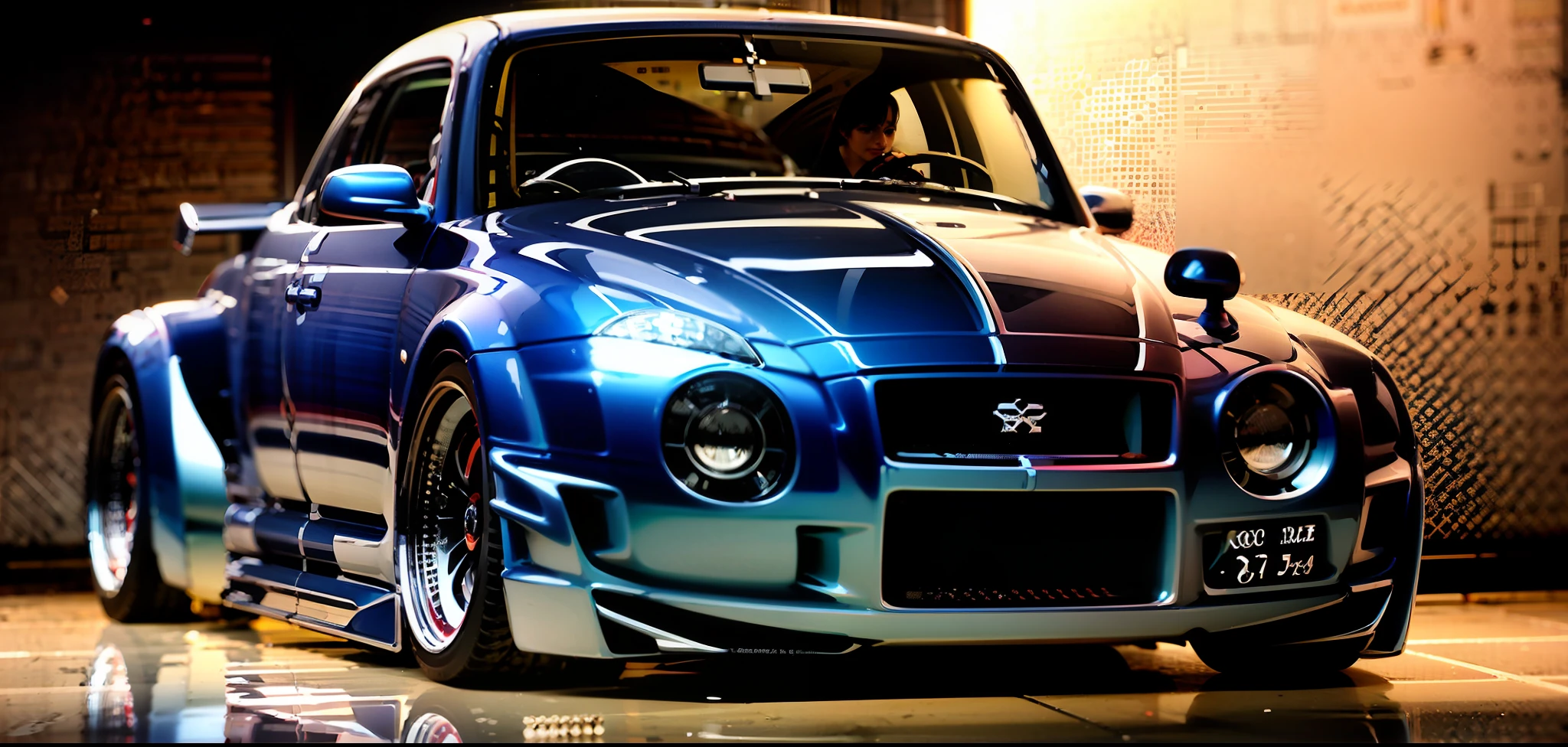 um close up de um carro azul com uma placa, Inspirado no besouro, besouro, escaravelho, Corpo largo, hyper real render, trending on vehicle design, vista completa de um carro, Restomod, front-end longo, hyper realistic render, Octanagem VRAY, Foto de perfil frontal, hyper realistic 3d rendering, hyperrealistic rendering, design do carro