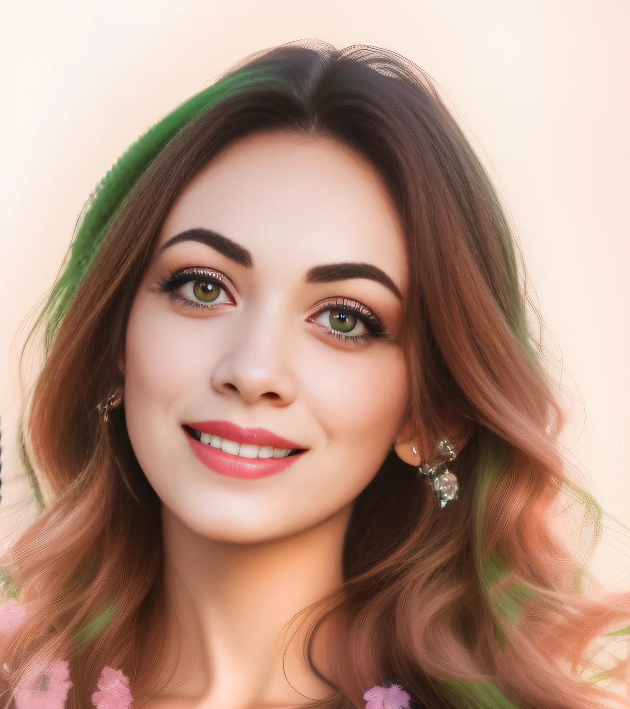 anime realista, mulher, olhos verde, sorriso