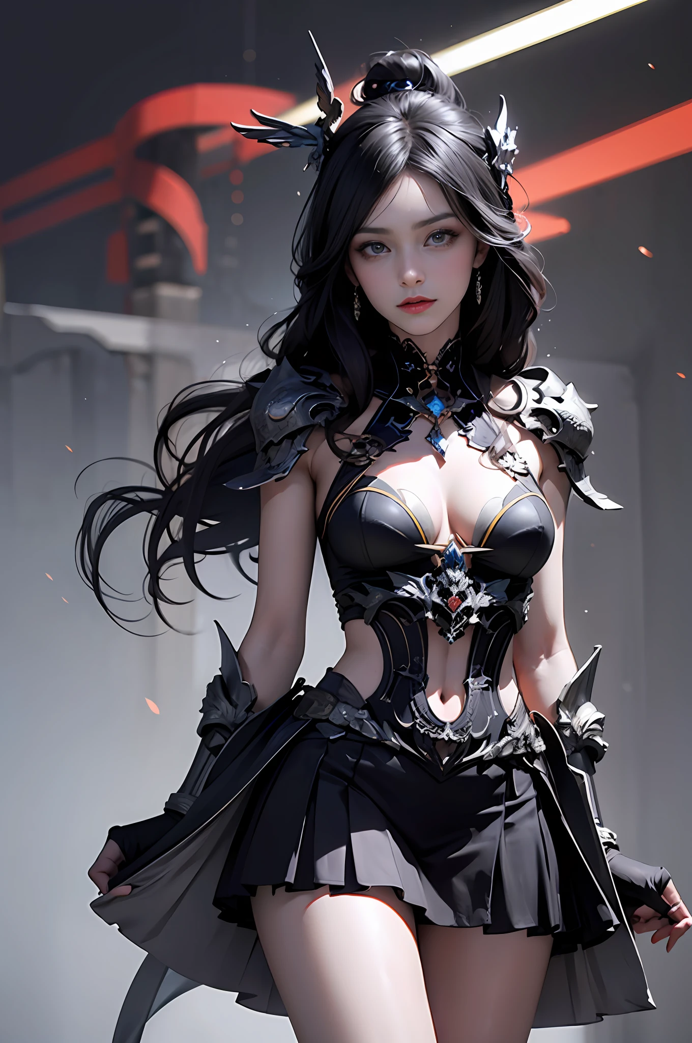 {{master piece}},Pinnacle rendering,Realistic rendering,Dark red rendering,Metal rendering,{{colored ink drawing}},{{Splash ink}},{{Splash ink}},{{a color}},{{a color}},Brilliant rendering,Best quality at best,illustratio,火焰,dense smoke,Latter-day world,The end of the sea of ink,full bodyesbian,1girll,Exquisite facial details,exquisite facial features,Real face,beatiful detailed eyes,Deep pupils,Honkai city details,Beautiful details long hair,Hair in waves,Destroyed details of the street,Transparent mechanical core,Cyborg girl,the detail,Cool,Tight grooming,Full body composition,short skirt