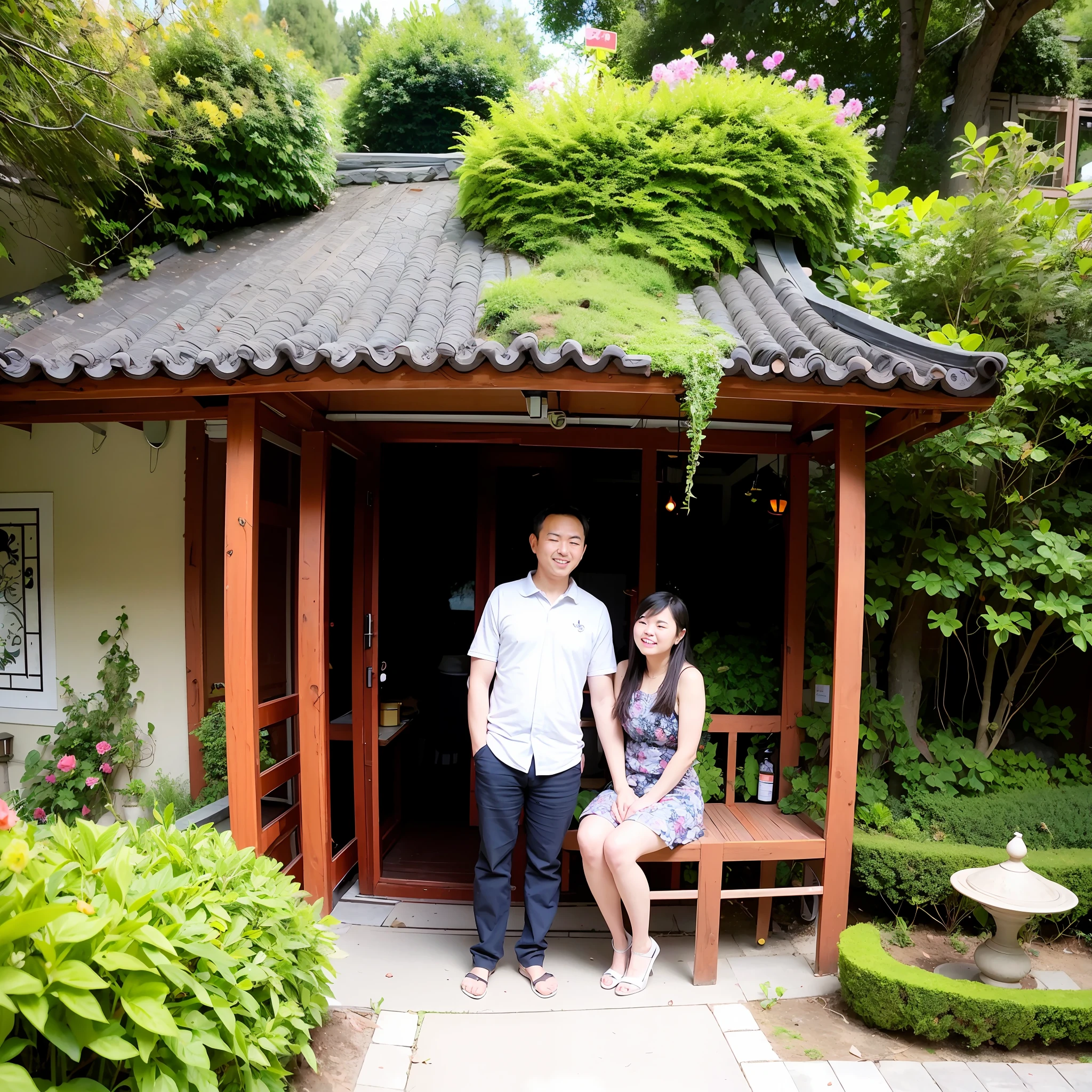 A loving couple in the Ziwei Garden of Suqian Santai Mountain