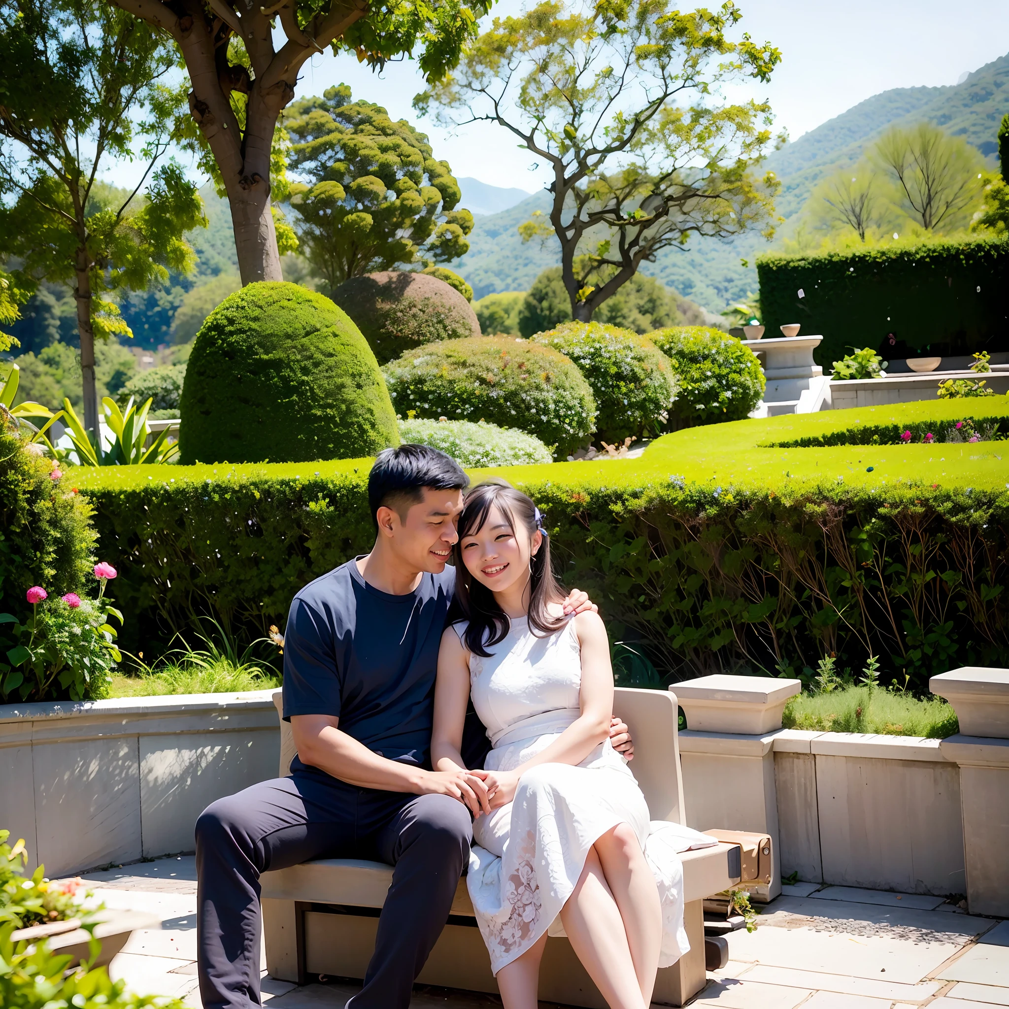 A loving couple in the Ziwei Garden of Suqian Santai Mountain