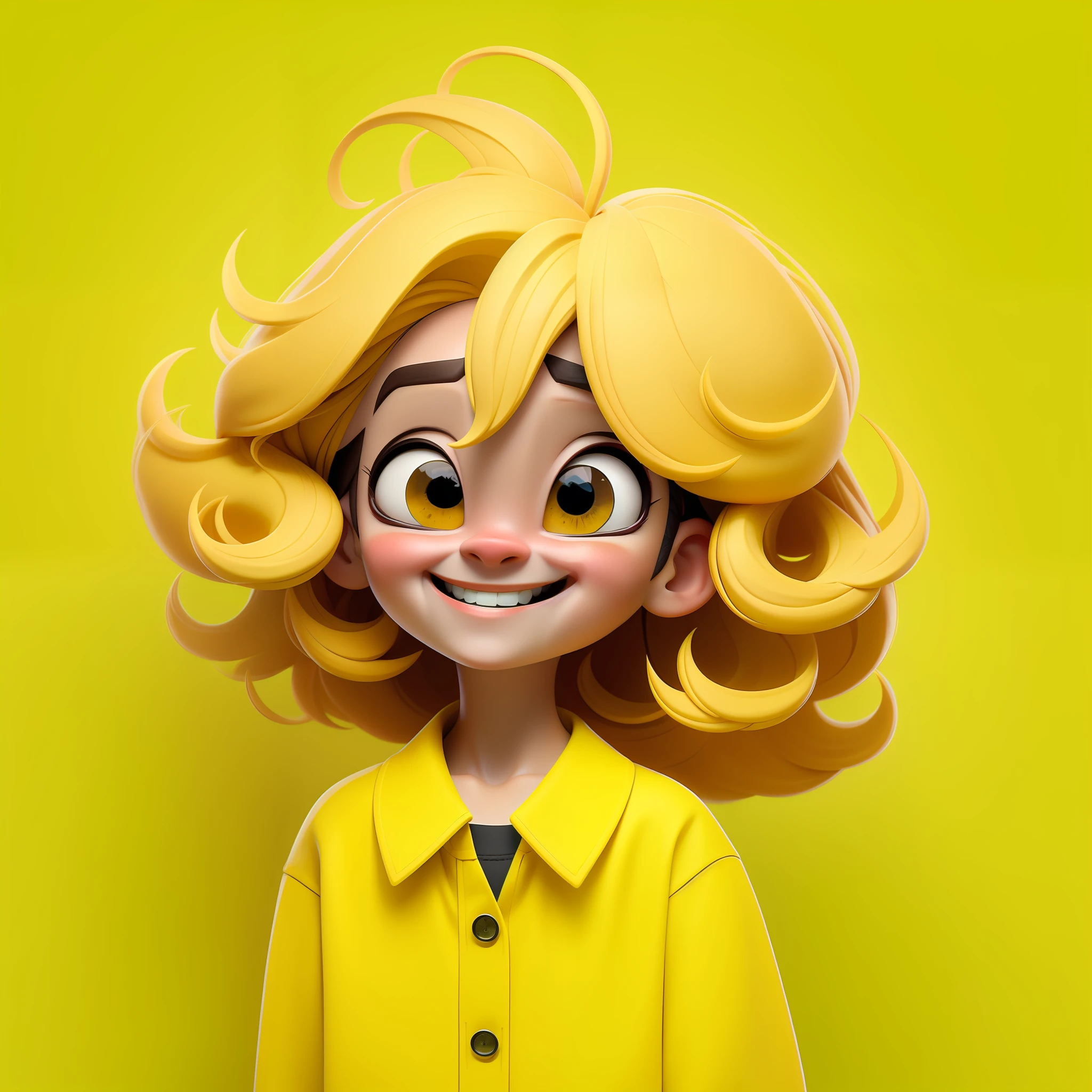 sozinhe, 1magical creature, Non-binary focus, fundo simples, Face with cheerful expression, uma criatura pequena, cabelo curto e raspado nos lados, sorridente, various poses and with various expressions. Yellow is a magical color with a cheerful and effervescent personality. Elu tem um tom amarelo ensolarado, com cabelos dourados que parecem raios de sol. His eyes are radiant and shine with contagious joy