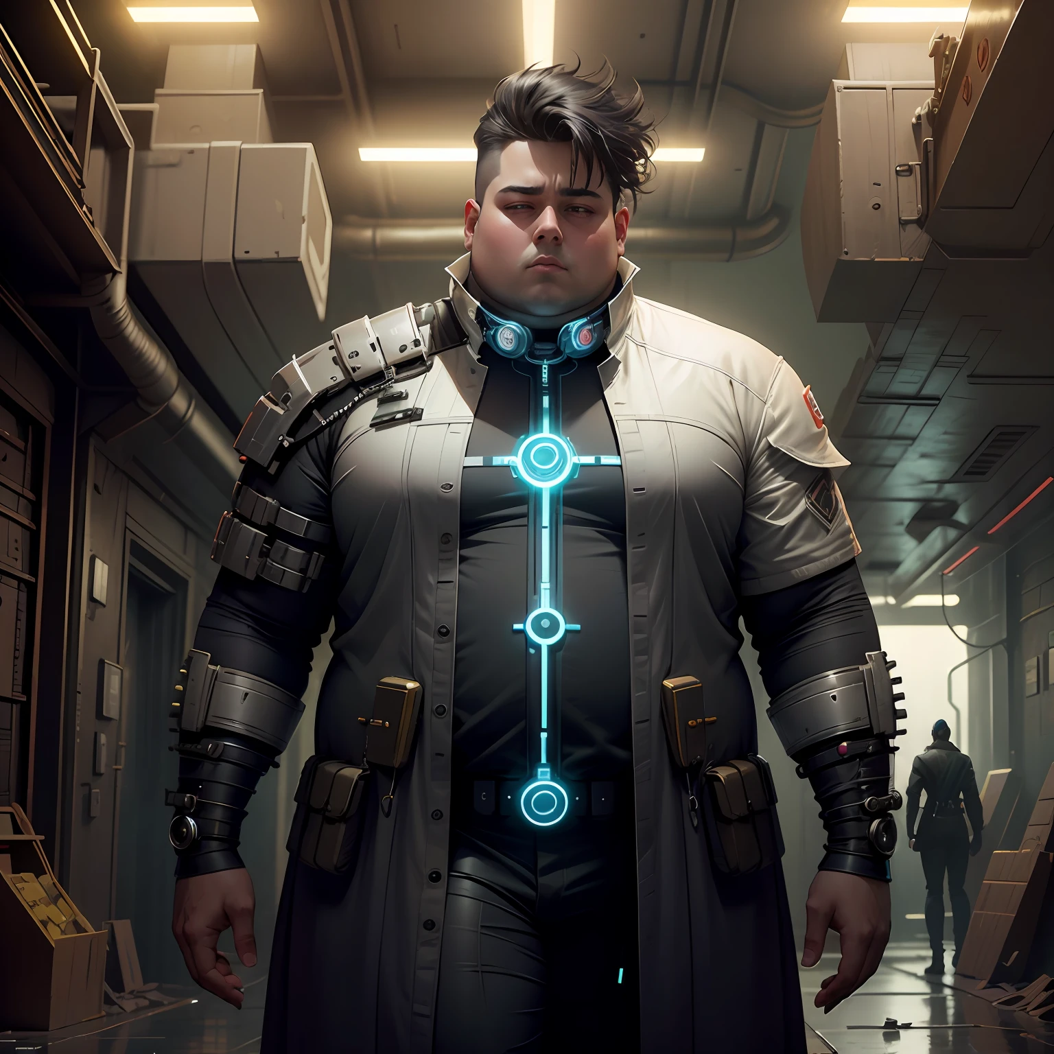 cyber punk perssonage,fatness,Libido boy,with light glowing,k hd,cartoony,sense of science and technology --auto