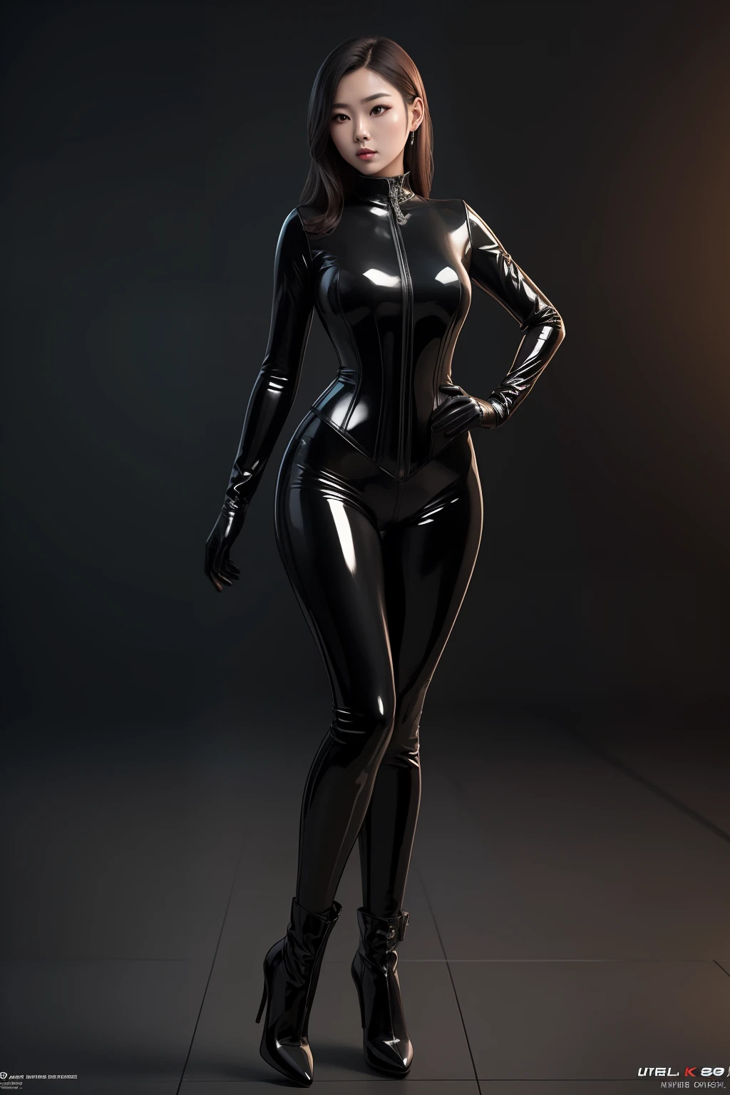 super fine photo, full body photo picture Unreal Engine 5 8K UHD of five Korea girls, black color scheme tight and thick latex catsuit, slim body, rubber catsuit, shiny latex catsuit, latex long glove, latex high heels boots, corset, harness, arm and leg cuffs, latex collar, beautiful make up, best quality, masterpiece, unified 8k wallpaper, super detailed, sharp focus, sexy pose,