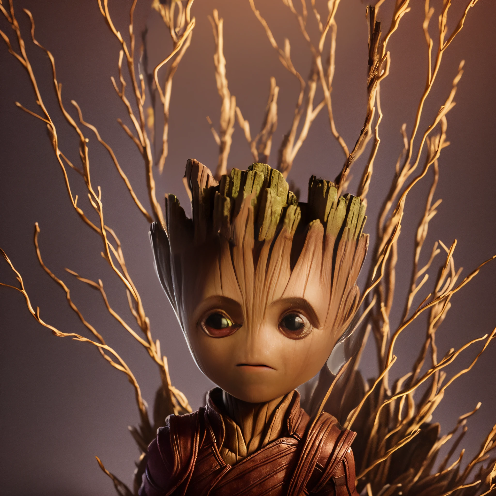 Portrait of Baby Groot, seamless, epicd, Cinematic, intricate detailes, awardwinning, Great lighting, shading, High quality, Detailed