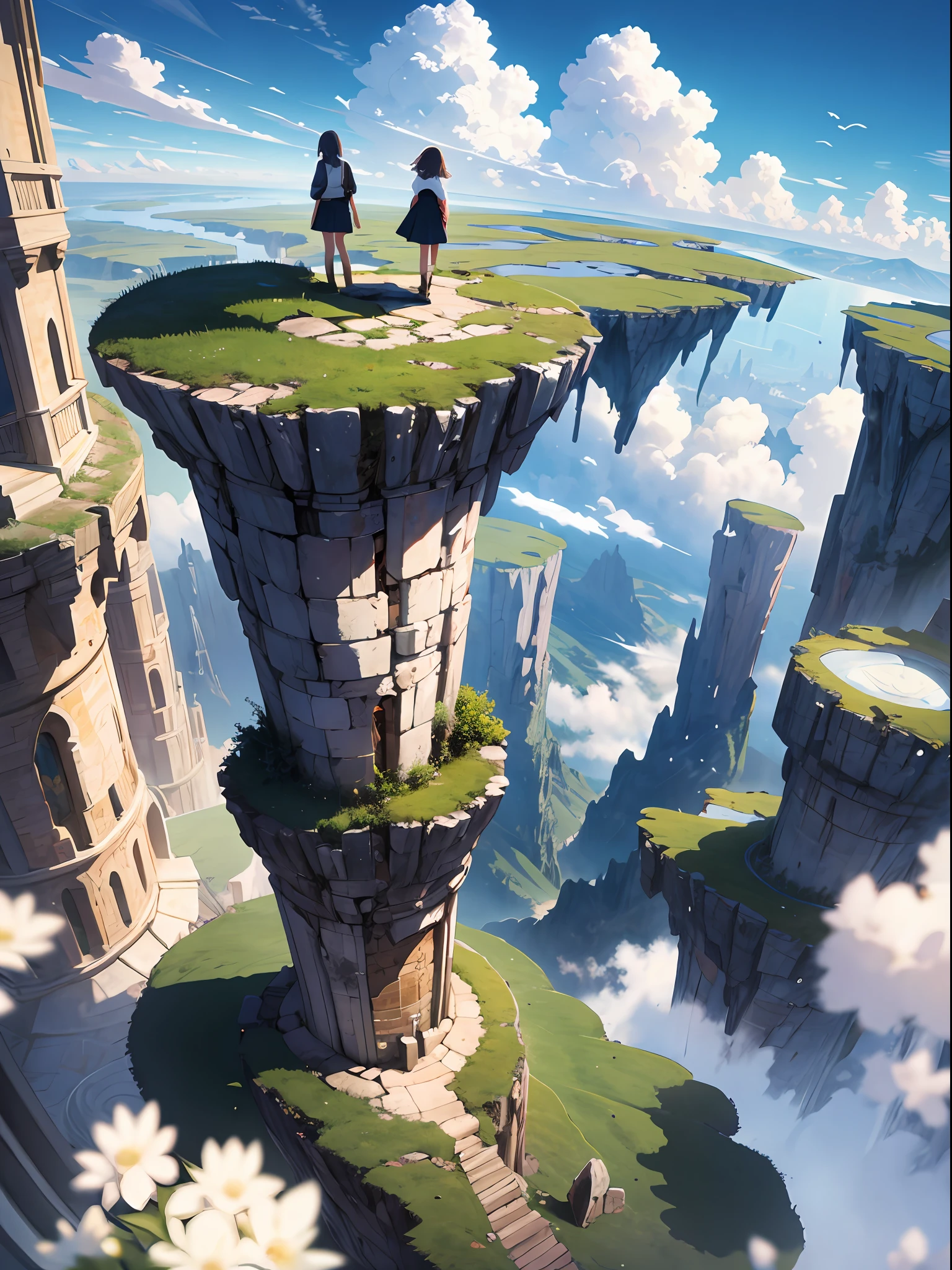 Girl Standing on Clouds 1, Looking Down on the Underworld, Landscapes with depth