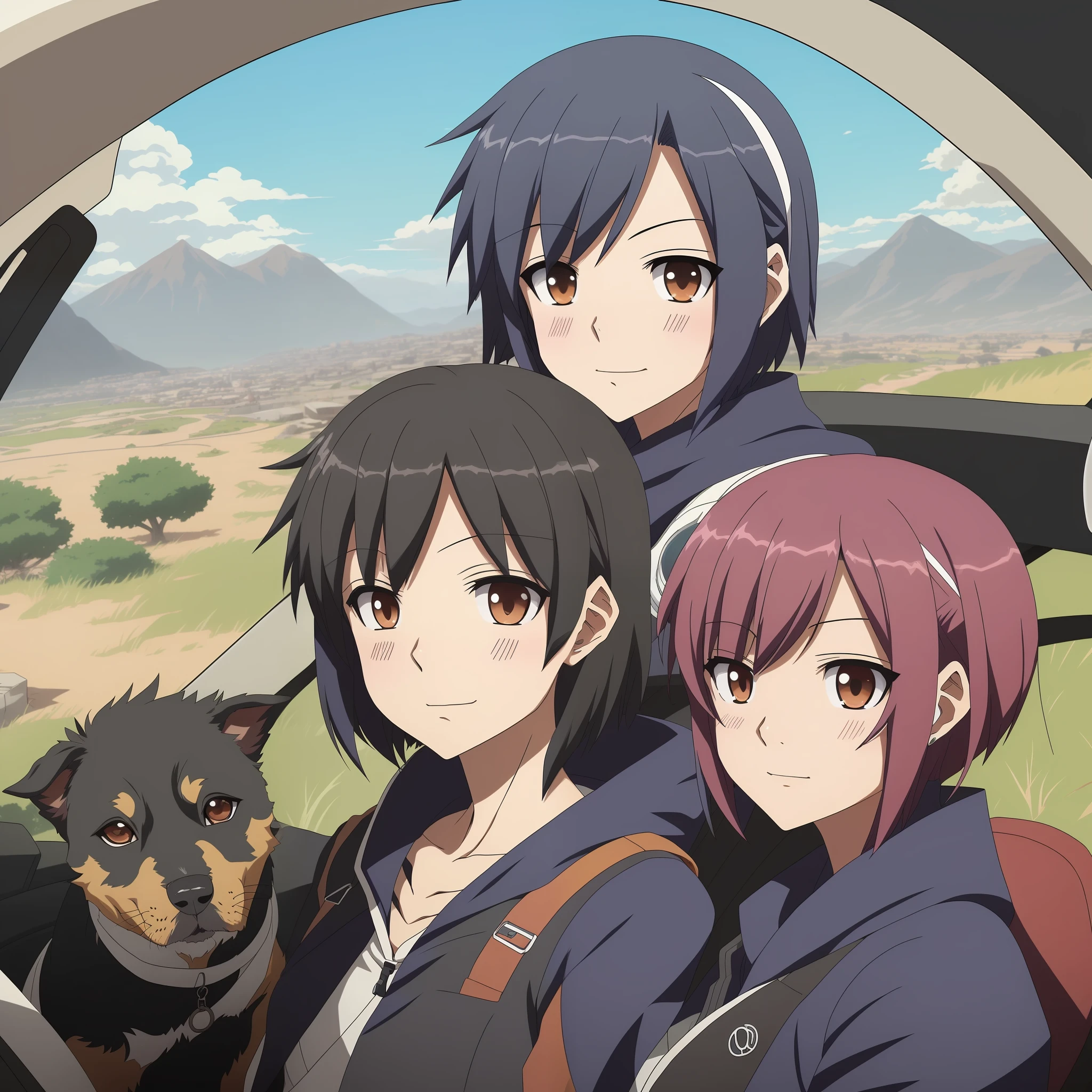 Anime character in a car with a dog in the passenger seat, Alphonse Mosca, Makoto Shinkai ( apex legends ), Winston de Overwatch, arte peluda pov, Arte Oficial, fanart de alta qualidade, Retrato de personagem peludo, Fotos A-1, arte oficial altamente detalhada, fanart detalhado, Da Cryptid Academia, anime peludo, arte peluda muito bonita, Arte peluda!!! --auto