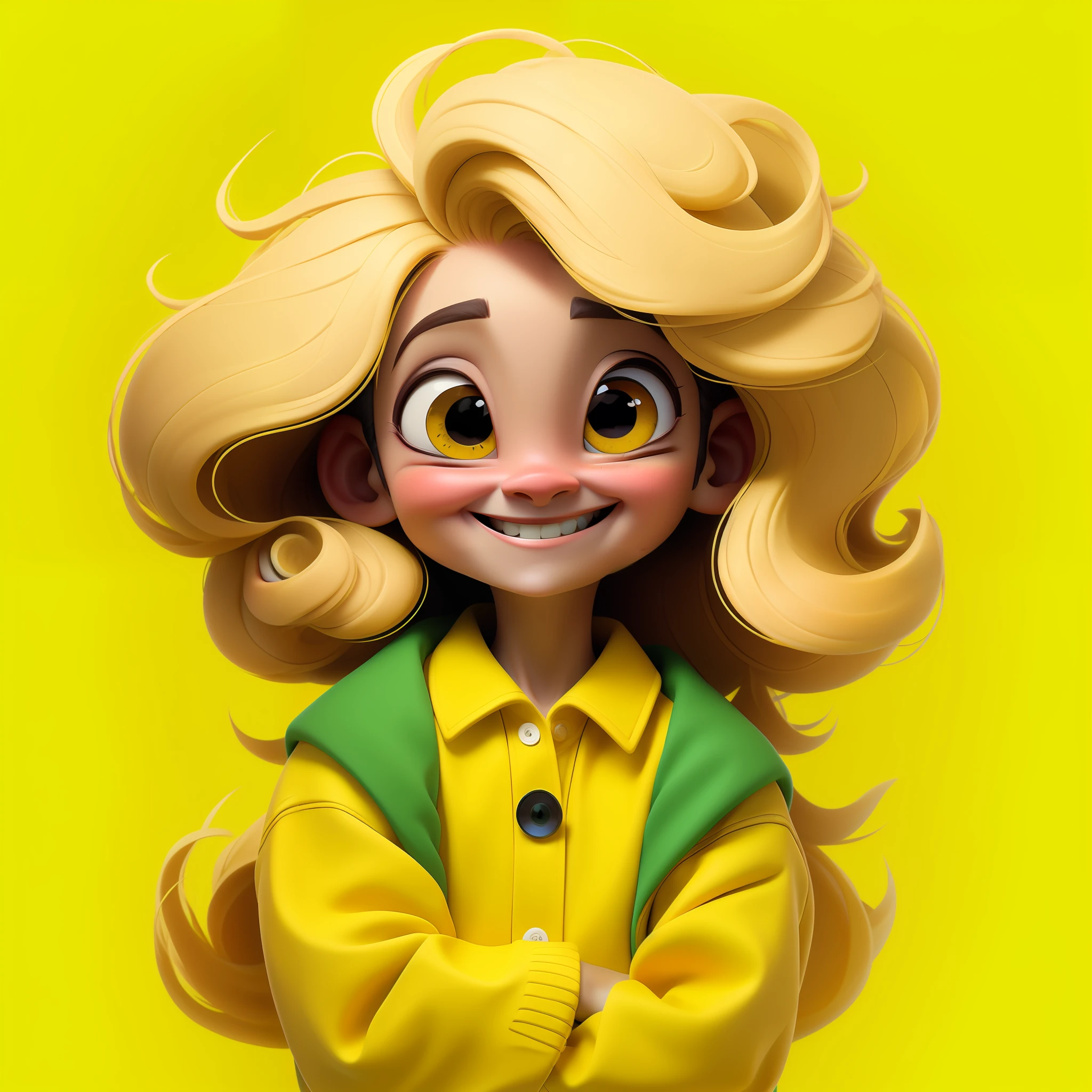 Sozinhe, 1magical creature, Non-binary focus, fundo simples, Face with cheerful expression, uma criatura pequena, cabelo curto e raspado nos lados, sorridente, various poses and with various expressions. Yellow is a magical color with a cheerful and effervescent personality. Elu tem um tom amarelo ensolarado, com cabelos dourados que parecem raios de sol. His eyes are radiant and sparkle with contagious joy