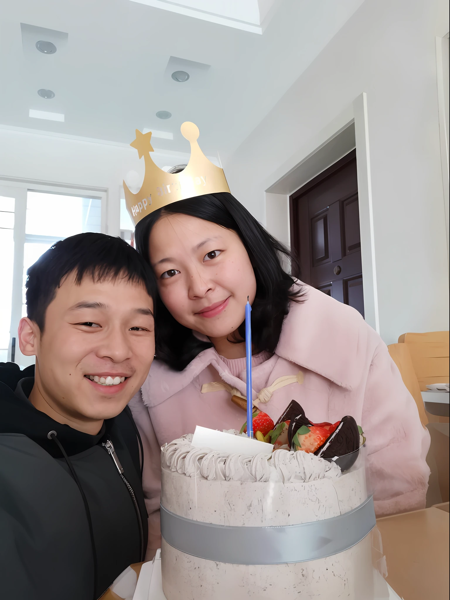 Smiling couple sitting in front of birthday cake，holding a candle, Ruan Jia and Fenghua Zhong, Happy couple, He is! about 3 0 years old, happy birthay, celebrating a birthday, cute couple, he is about 30 years old, he is about 3 0 years old, yiqiang and shurakrgt