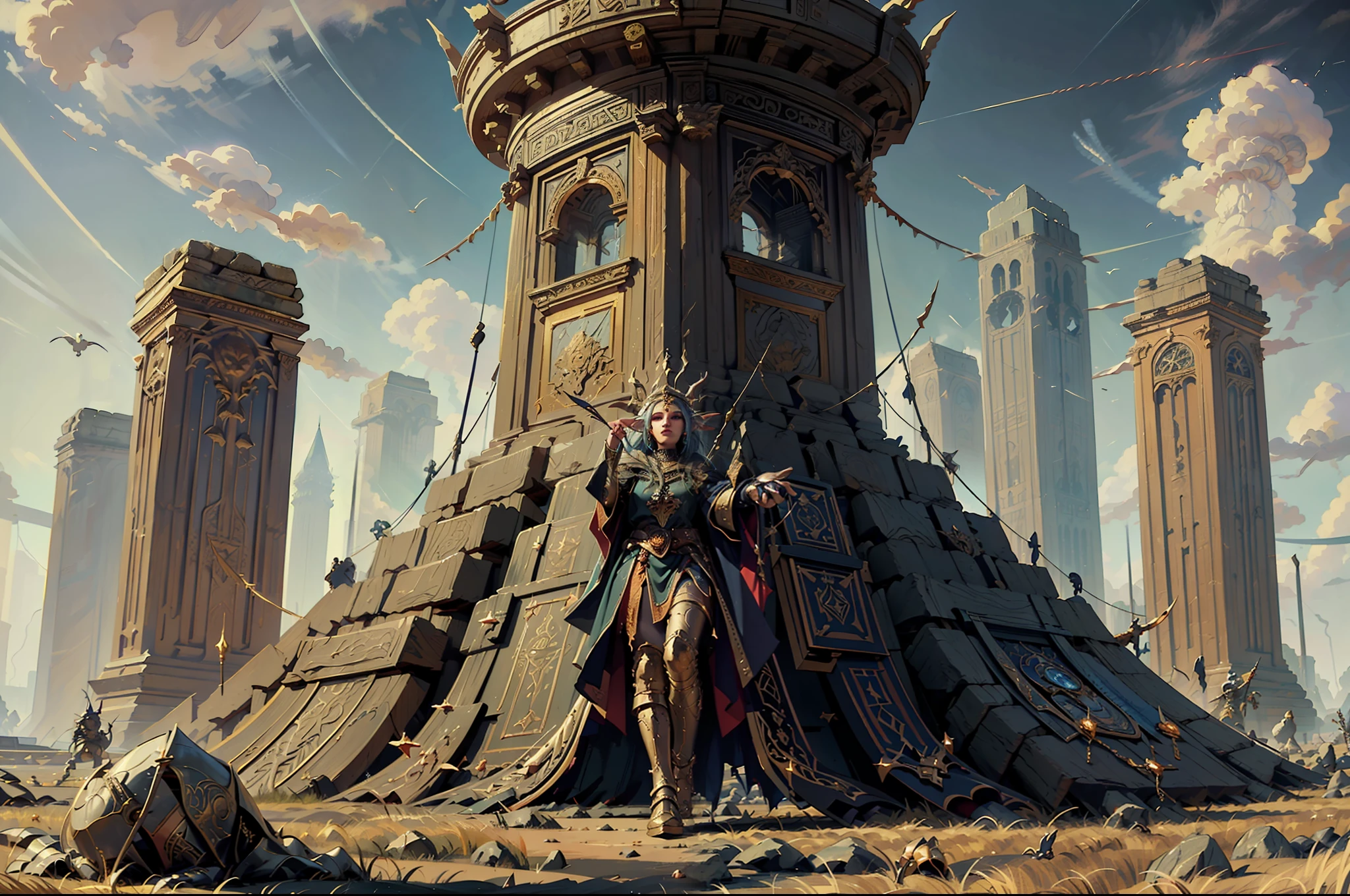 ((Best quality)), ((masterpiece)), (highly detailed:1.3)3D,tanjoreai , Amidst a realm of enchantment and mythical wonders, tales of (heroes:1.1) and (heroines:1.2) unfold. In this realm, ancient prophecies foretell the rise of a chosen champion destined to confront a malevolent force threatening to plunge the world into eternal darkness. The path to victory lies scattered across exotic and otherworldly landscapes, from mist-shrouded forests to towering crystalline peaks and (ethereal floating islands:1.1).Harnessing the arcane arts, (mighty wizards:1.1) conjure spells that weave intricate patterns of magic, while (elven archers:1.1) unleash arrows infused with ancient power. (Dwarven smiths craft legendary weapons:1.1) imbued with the essence of mythical creatures, capable of vanquishing even the most formidable foes.The heroes embark on a perilous quest, guided by ancient scrolls and cryptic riddles. Along their journey, they encounter wise mystics, shape-shifting creatures, and (mysterious sorceresses:1.1) who possess forbidden knowledge.As the heroes traverse the realms, ancient ruins and forgotten temples reveal long-lost secrets and powerful artifacts. The clash of steel and the crackling of (magical energies:1.1) echo through ancient battlegrounds, as the destiny of the world hangs in the balance. The heroes must summon unwavering courage, unwavering unity, and unlock their true potential to overcome seemingly insurmountable odds and fulfill their heroic destinies.In this realm of high fantasy, where the realms of magic and technology intertwine, where legends are born and (epic:1.2) sagas unfold, where heroes rise and villains fall, embark on a grand adventure that will captivate the imagination and transport you to a world where anything is possible,HDR (High Dynamic Range),Ray Tracing,NVIDIA RTX,Super-Resolution,Unreal 5,Subsurface scattering,PBR Texturing,Post-processing,Anisotropic Filtering,Depth-of-field,Maximum clarity and sharpness,Multi-layered textu