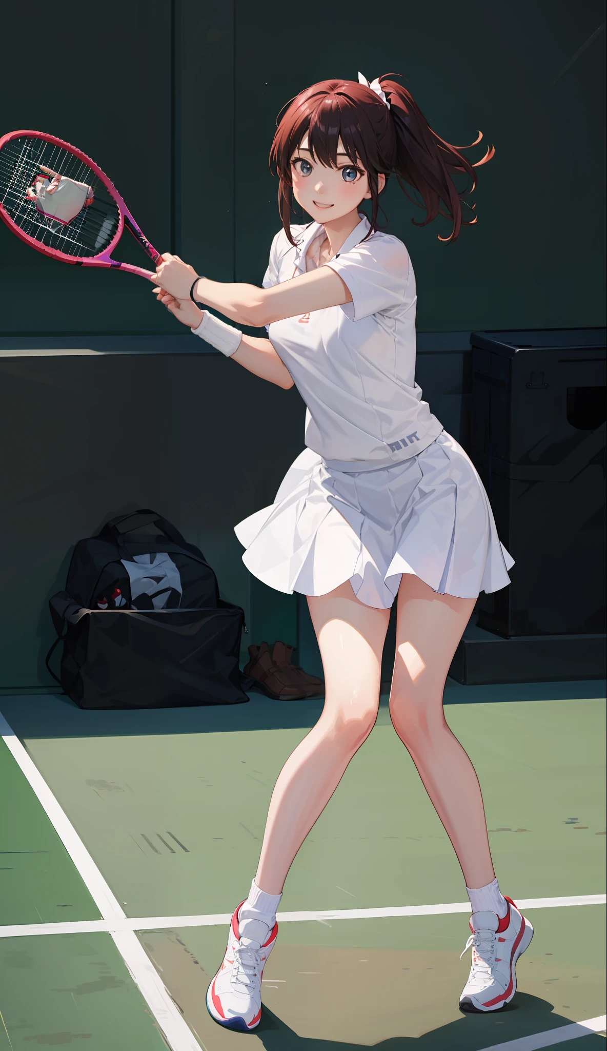 1The girls、Shirts、pleatedskirt、17 age、Bob Hair Style、A smile、A delightful!、japanes、enmaided、Chromo-white skin、Beautiful eyes、(small tits)、Playing tennis、Wimbledon、Wearing white tennis wear、电影灯光、