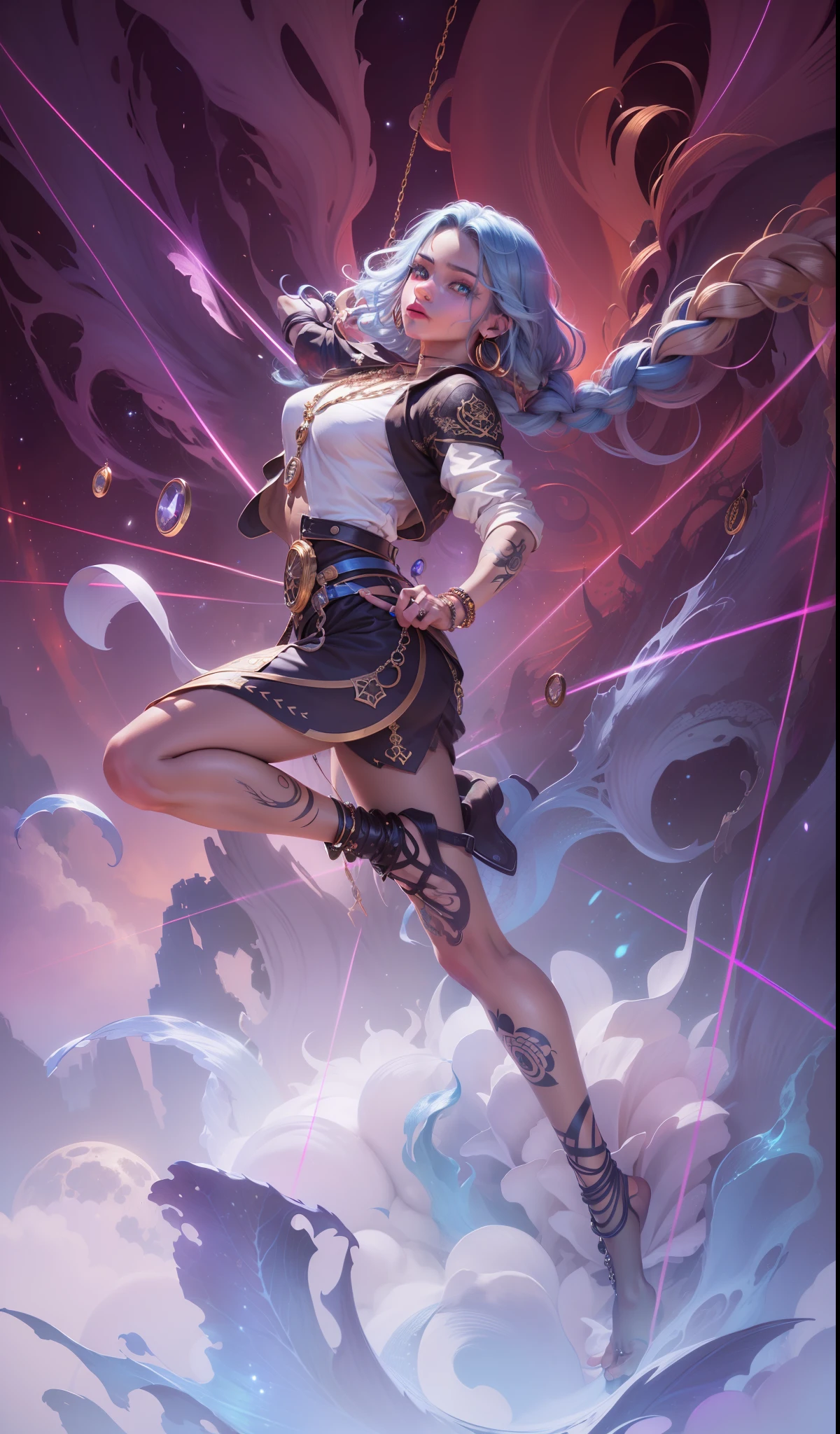 masterpiece, best quality, 1boy, (colorful),(finely detailed beautiful eyes and detailed face),cinematic lighting,bust shot,extremely detailed CG unity 8k wallpaper,ddark blue hair,solo,golden jewelry, necklaces, bracelets, intricate tattoo,, moonlight, moon, night, (dark theme:1.3), light, fantasy, boy, ((dark skinned)), ((braided hairs)), blue eyes,