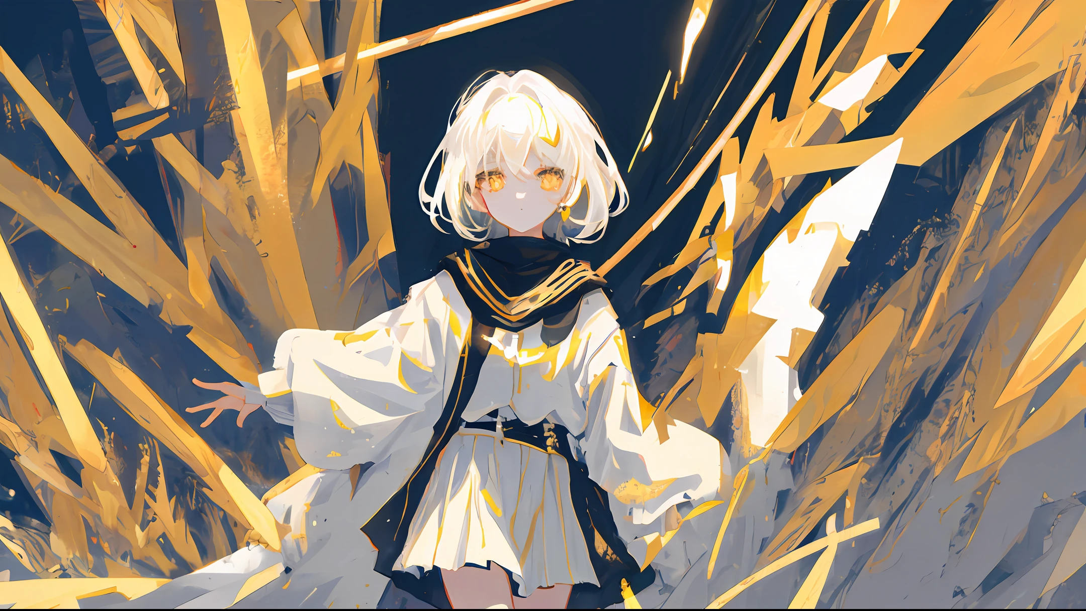 Golden pupils,white color hair,white clothes,teens girl,8k,Seek light in the darkness