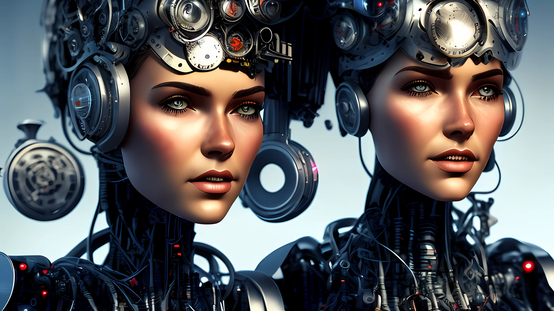 full body cyborg| full-length portrait| detailed face| symmetric| steampunk| cyberpunk| cyborg| intricate detailed| to scale| hyperrealistic| cinematic lighting| digital art| concept art| mdjrny-v4 style