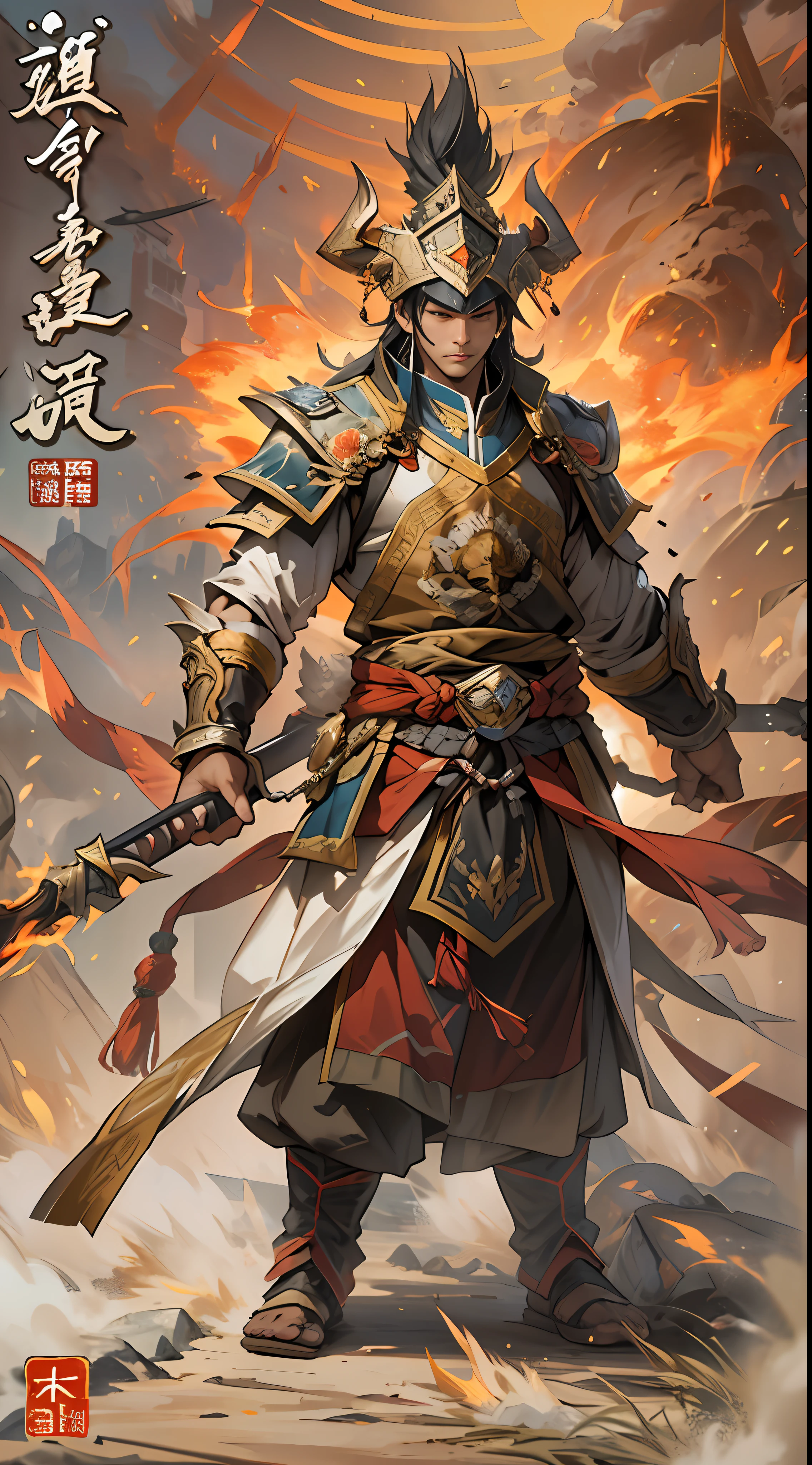 Li Gu displays immense combat power, launching consecutive strikes together with Fourth Ancestor Wu, their attacks bring immense pressure to the enemy, a battlefield under scorching sun and dust-filled air, tension and danger in the atmosphere, , 32k, best quality, masterpiece, super detail, high details,