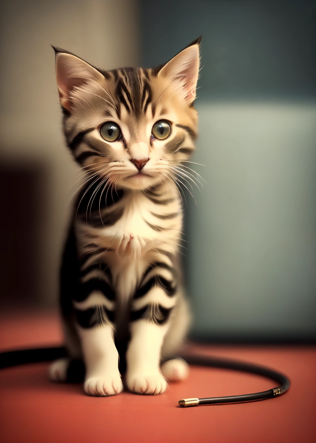 a cute kitten made out of metal, (cyborg:1.1), ([tail | detailed wire]:1.3), (intricate details), hdr, (intricate details, hyperdetailed:1.2), cinematic shot, vignette, centered