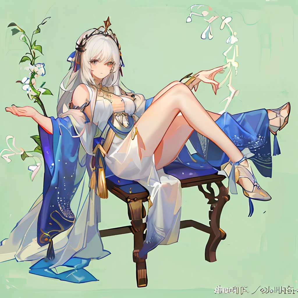 Dragon feminine white hair long legs ancient costume