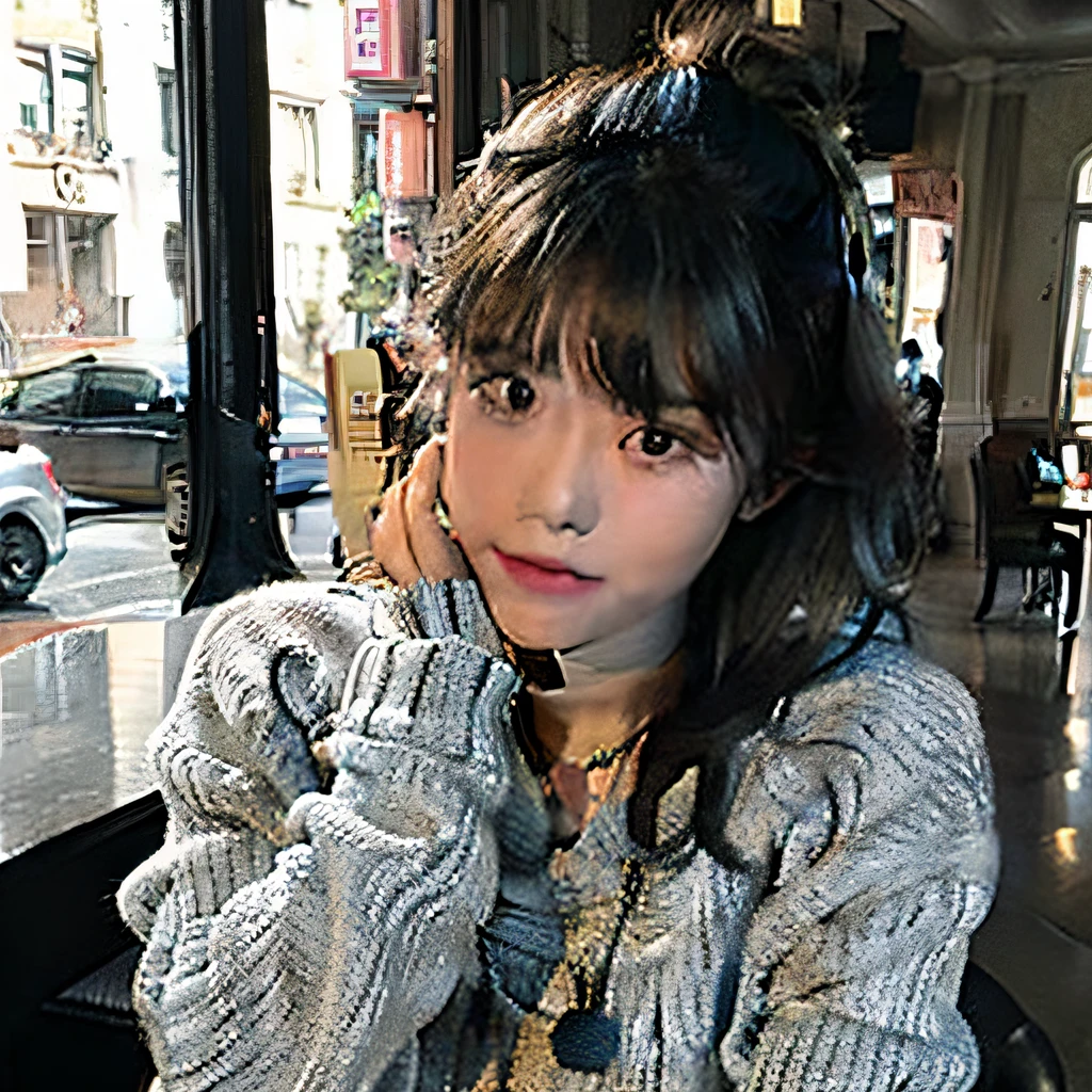 gray sweaters，Black coiled hair，schoolgirls，tmasterpiece