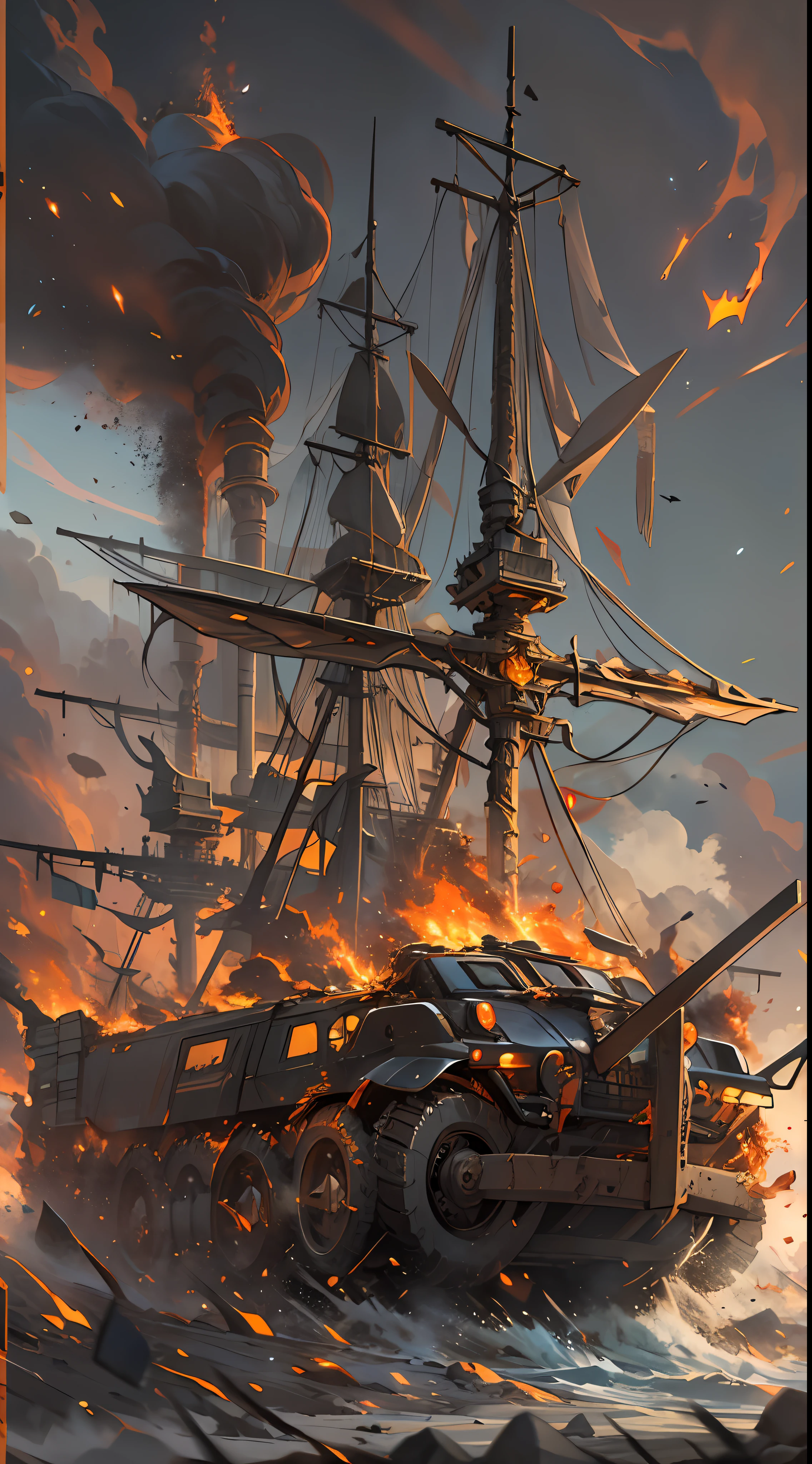 Despite the full counterattacks from two alliances and heroic spirits, they still feel a great threat, a battlefield filled with collisions of flames and energy, the air filled with the scent of gunpowder and electricity, , 32k, best quality, masterpiece, super detail, high details,