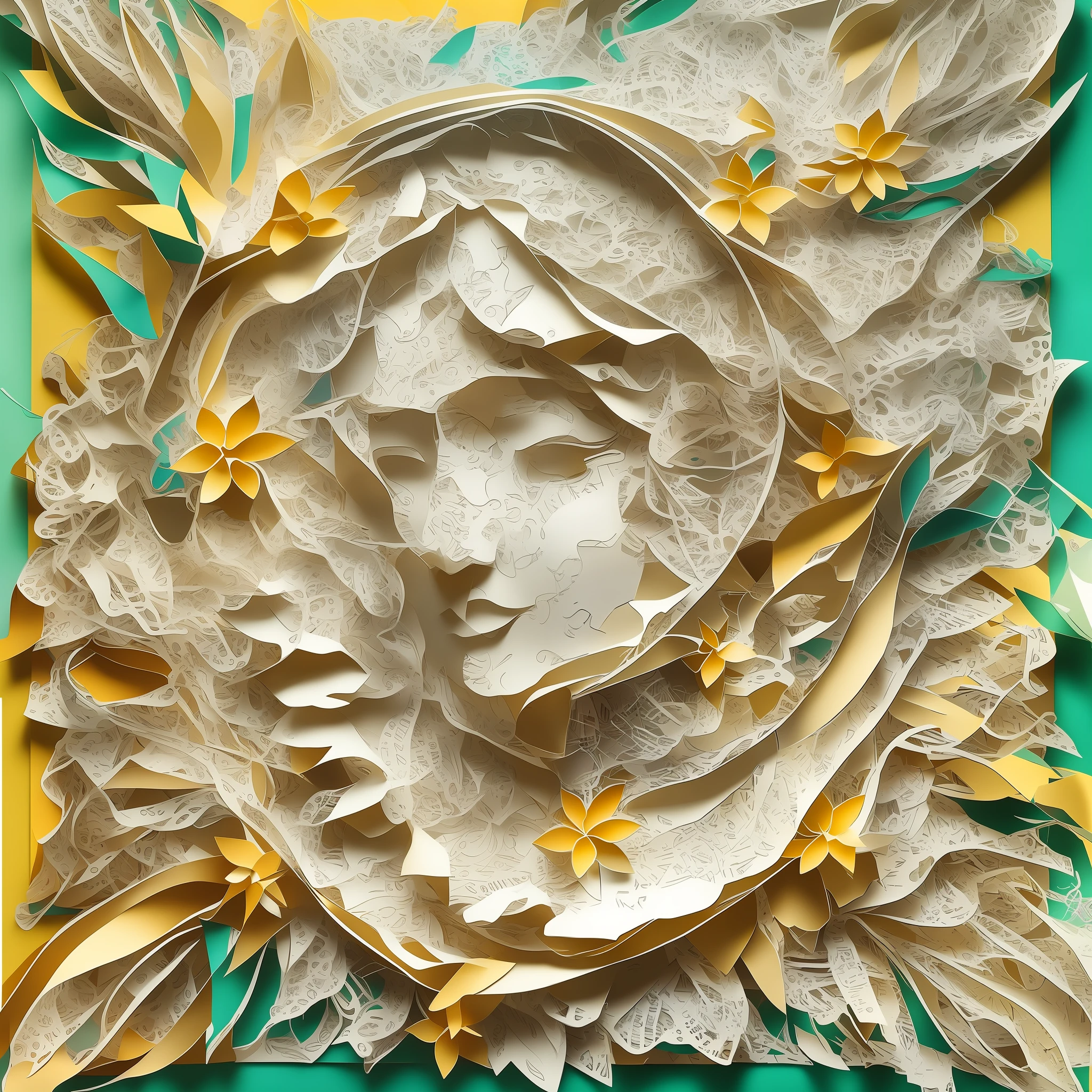 anjos celestes, design plano, belas cores, artistic work, detalhado, recorte de papel em camadas