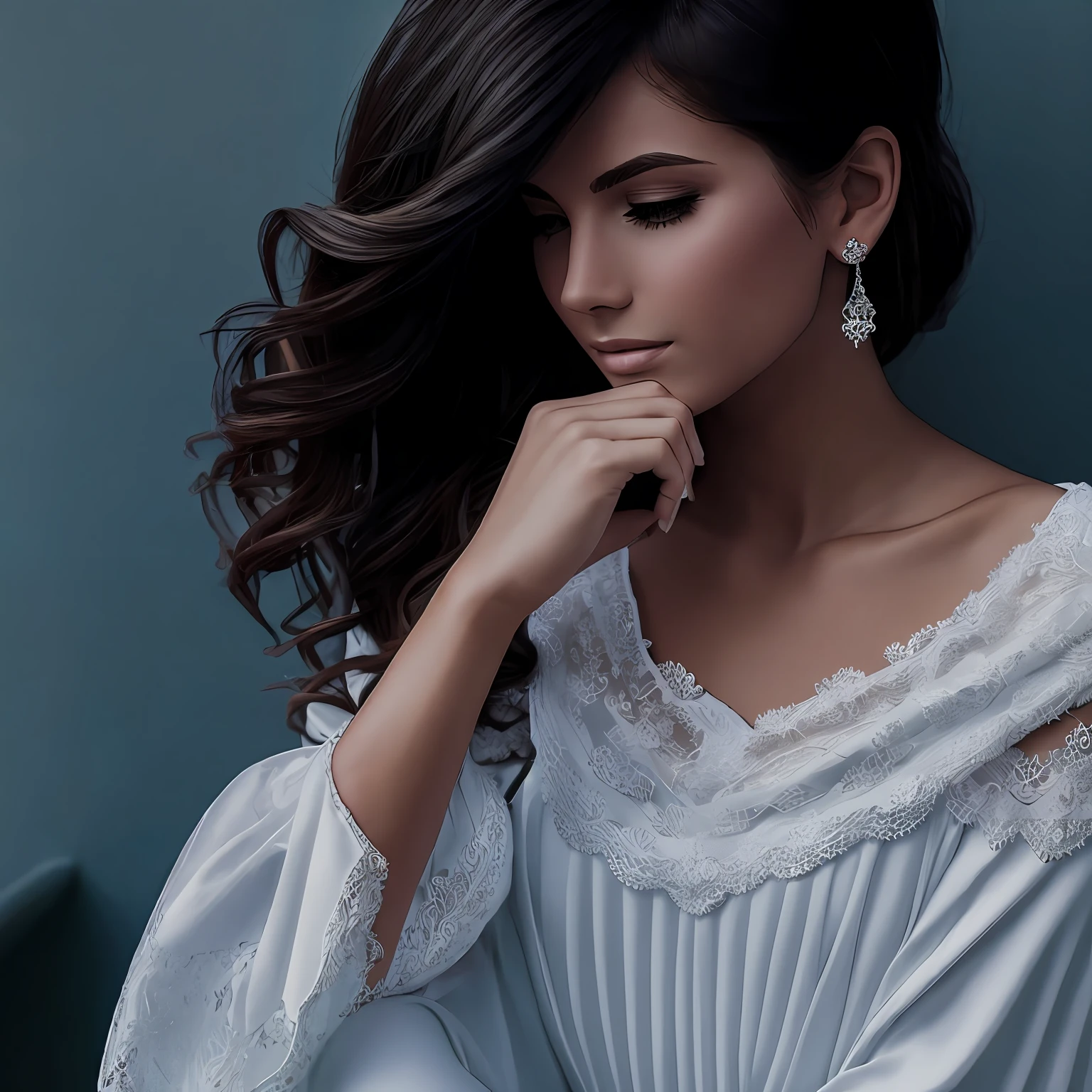 Beautuful Women,white dresses,Shawl hair --auto