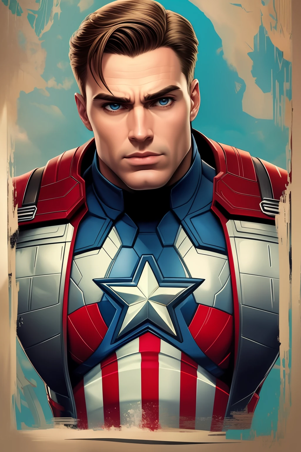 "((Masterpiece)), melhor qualidade, terno futurista, detalhes intricados e realistas, Captain America (personagem masculino), With a lot of presence and imposing, in FHD resolution."