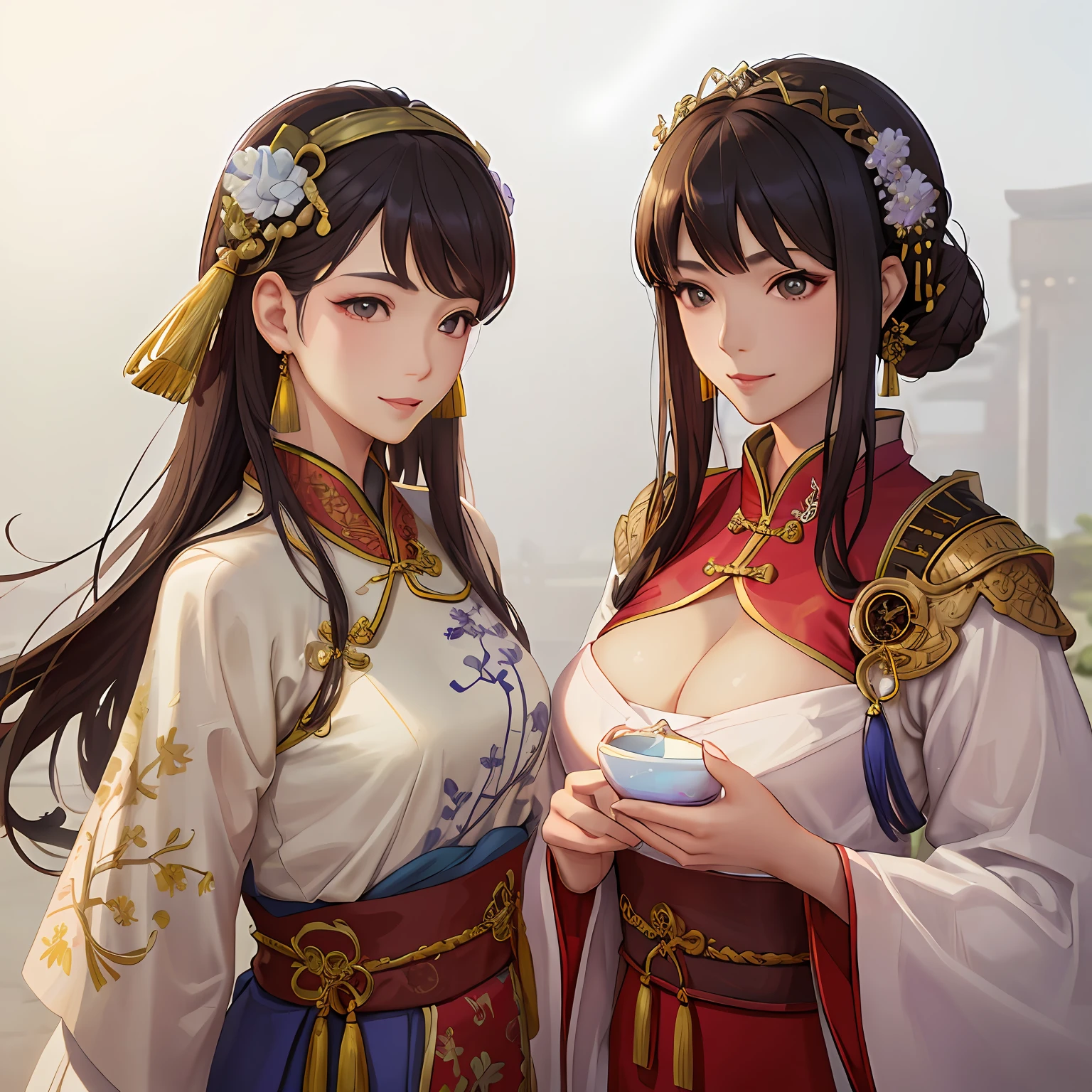 Royal sister,比基尼,period costume,brunette color hair