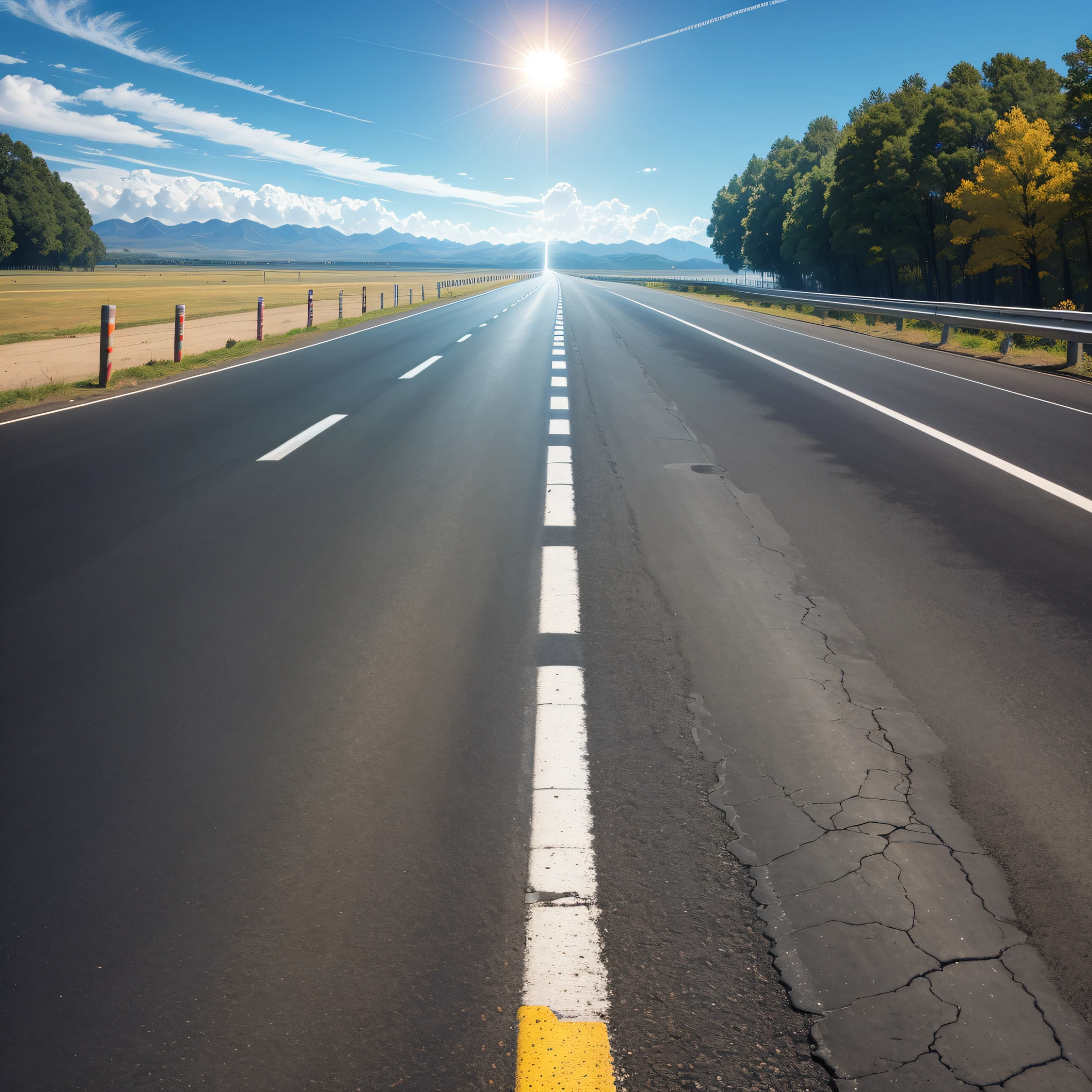 There is no end to the straight asphalt road,and the sun was shining brightly,Suitable for making mobile wallpapers --auto