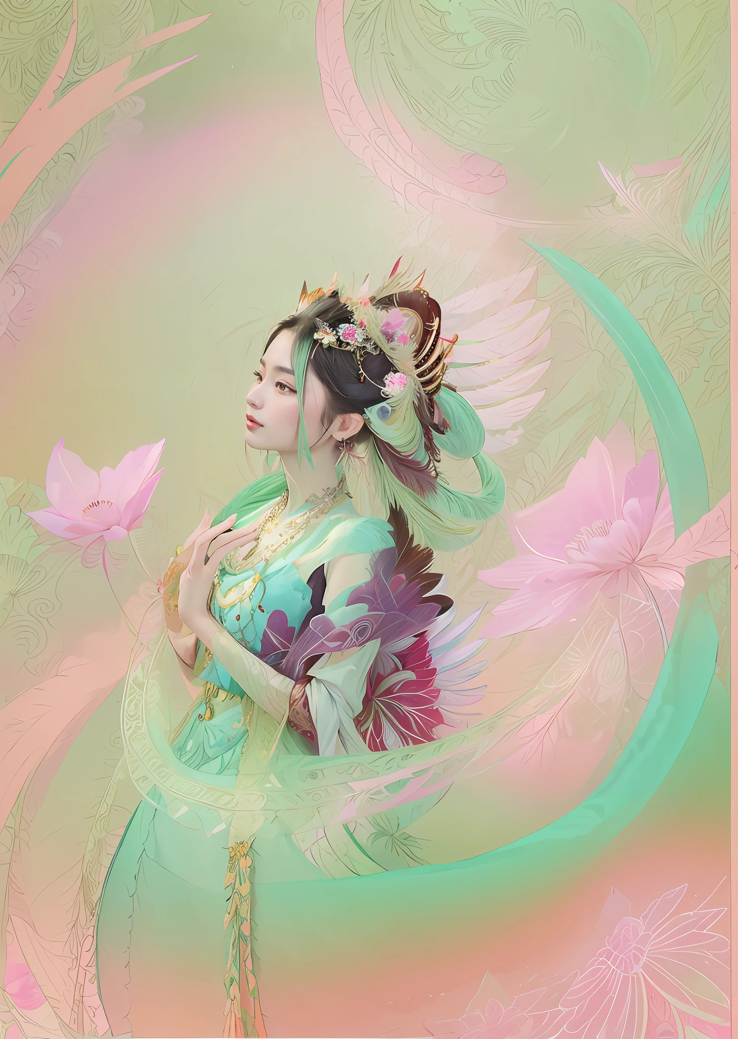 Beautiful Chinese style female side face，realisticlying