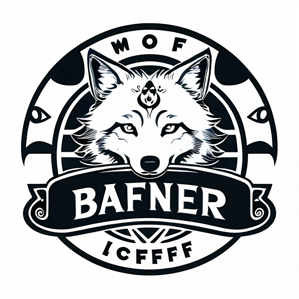 Barista mouse wolf、Cafe Wolf、A logo、Vector image、Line Art、design、inspiration、straight、Symetrical