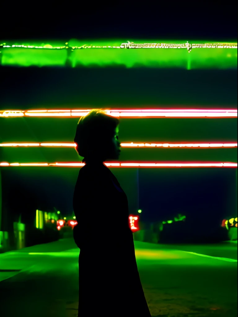 masterpiece, best quality,film grain, high saturation, scenery,night,light_of,neon lights, neon trim,1 girl