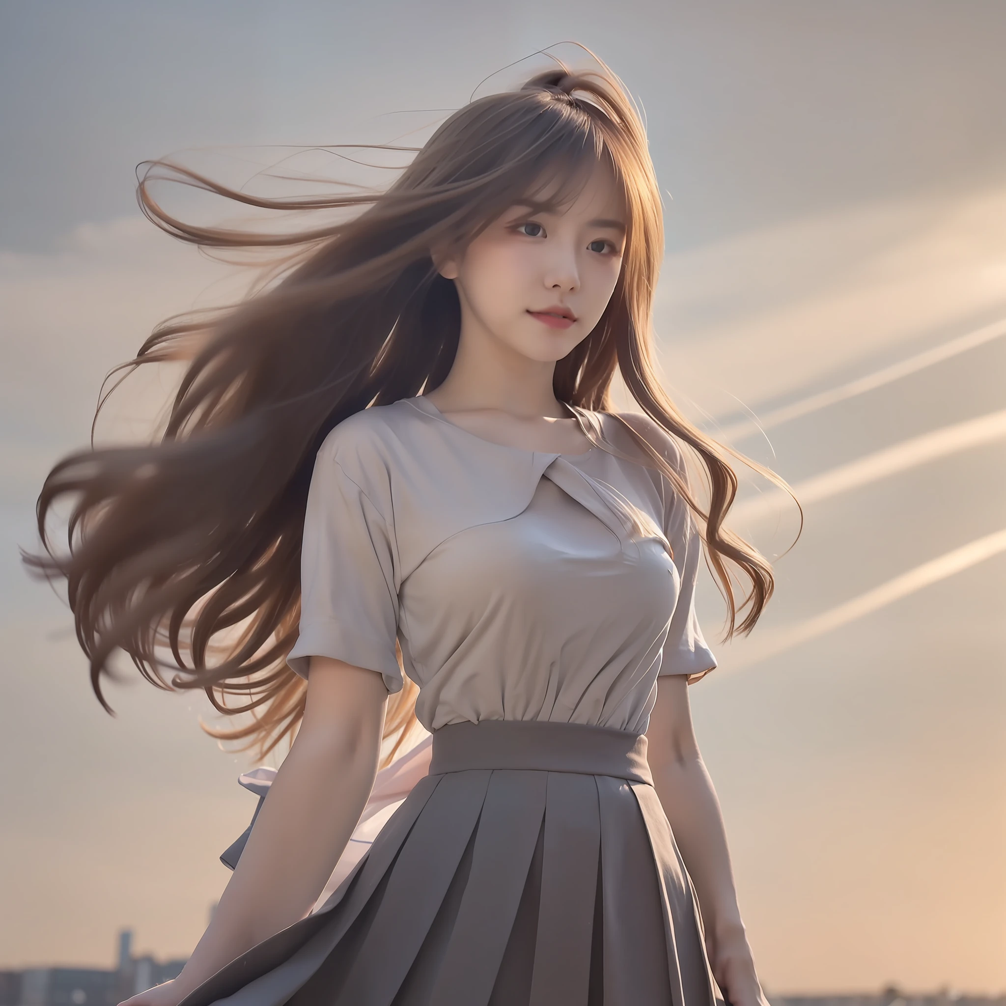 "(Best picture quality、A masterpice), white backgrounid, Ultra-thin paper,Sparkling, Beautiful and tasteful, The wind blew for a long time, curly blond hair, Vivid and stunning,Scottish pleated skirt,Greater wind,The wind blows hair,Floating hair,Static clothes,Short sleeved bodice。"