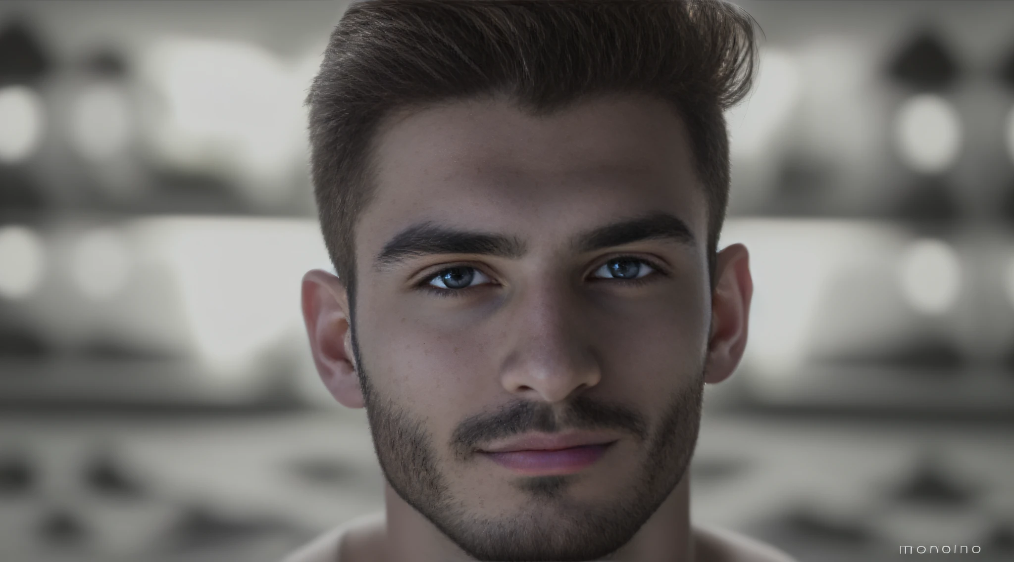 A 25-year-old man from Romania, masculino, barbado, barba cheia, modelo, corpo inteiro, muito bonito, looking-into-camera, imagem detalhada, UHD, 8k, bem iluminado, grain of film